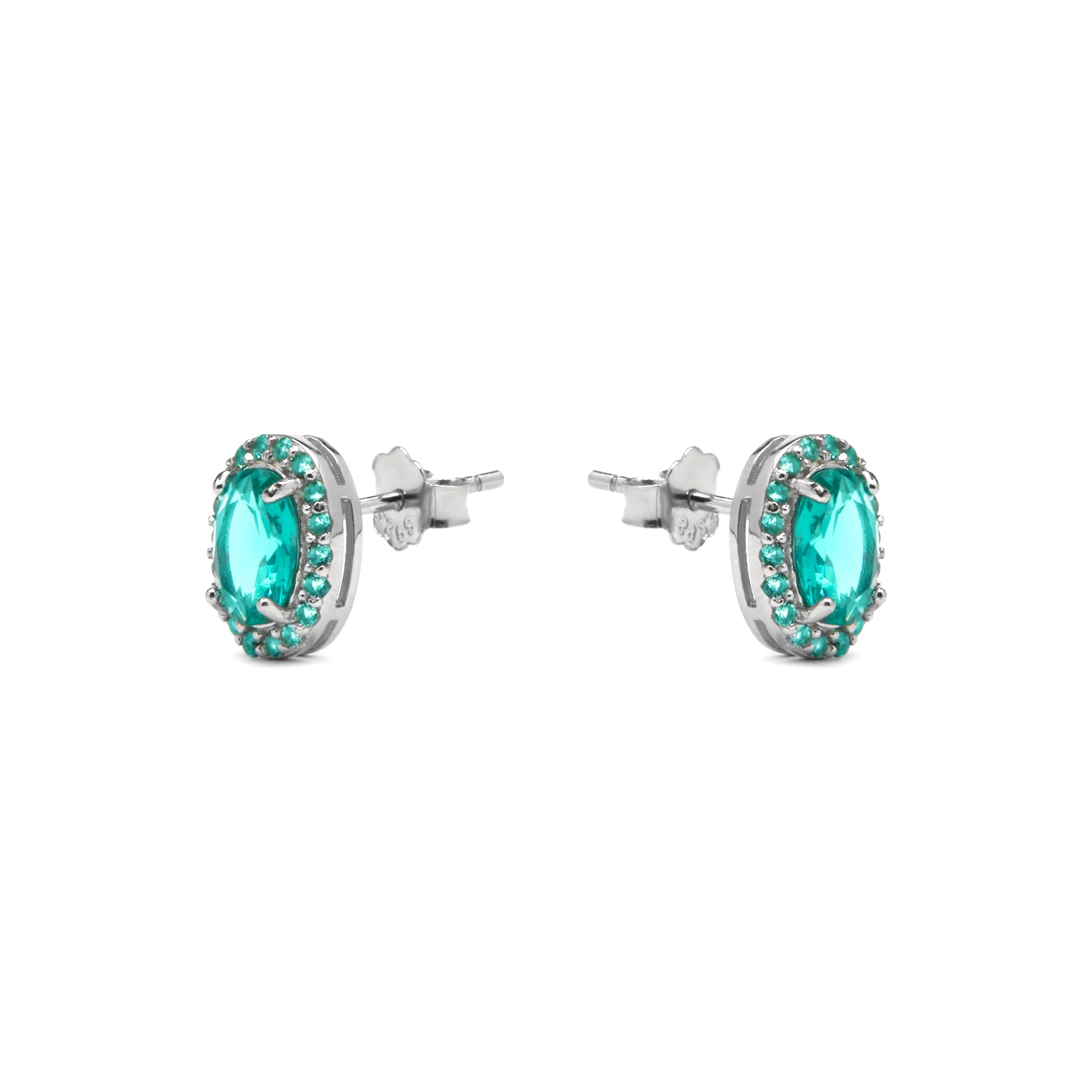Boucles d'oreilles en argent sterling 925 et zirconia aigue-marine finition rhodiée - Unxo