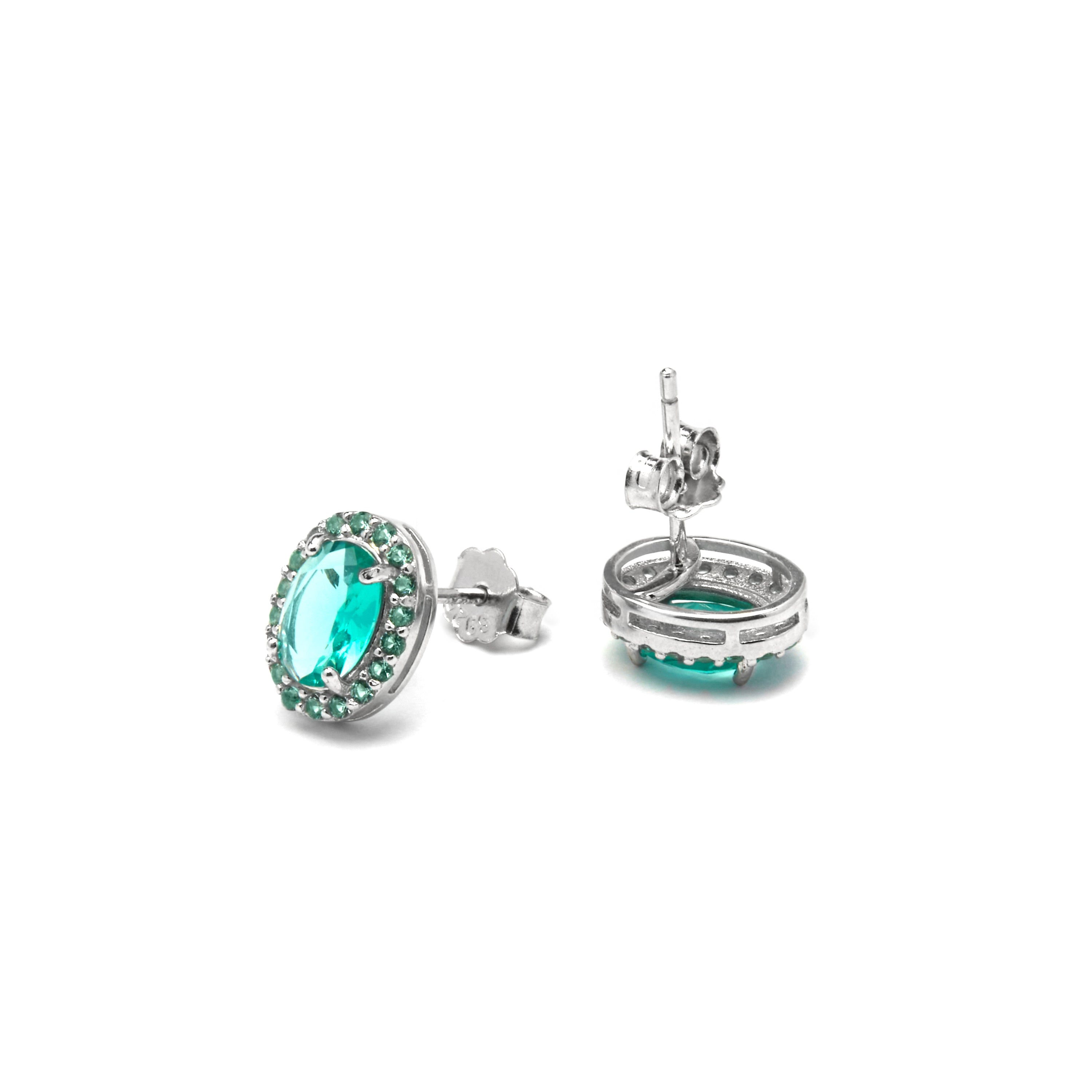 Boucles d'oreilles en argent sterling 925 et zirconia aigue-marine finition rhodiée - Unxo