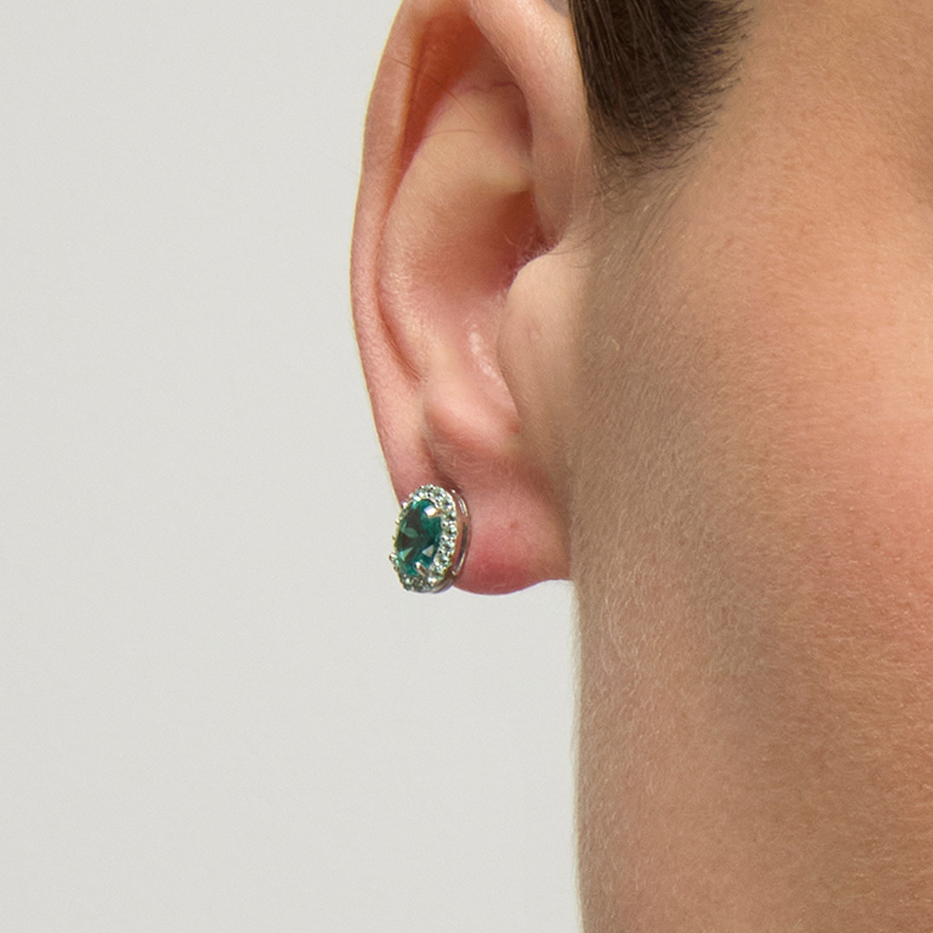 Boucles d'oreilles en argent sterling 925 et zirconia aigue-marine finition rhodiée - Unxo