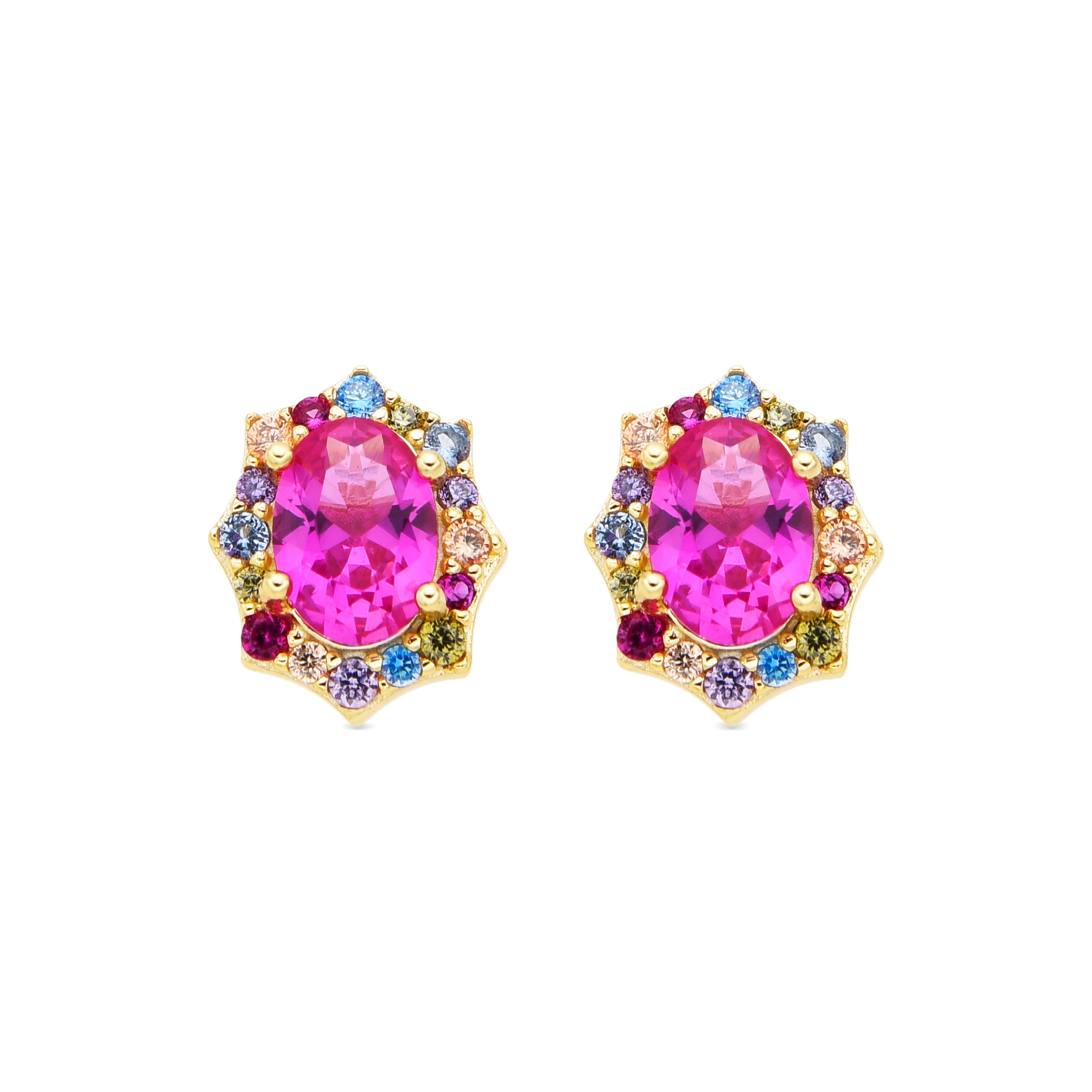 925 Sterling Silver Earrings with Ruby Cubic Zirconia and 18k Yellow Gold Finish - Mezay
