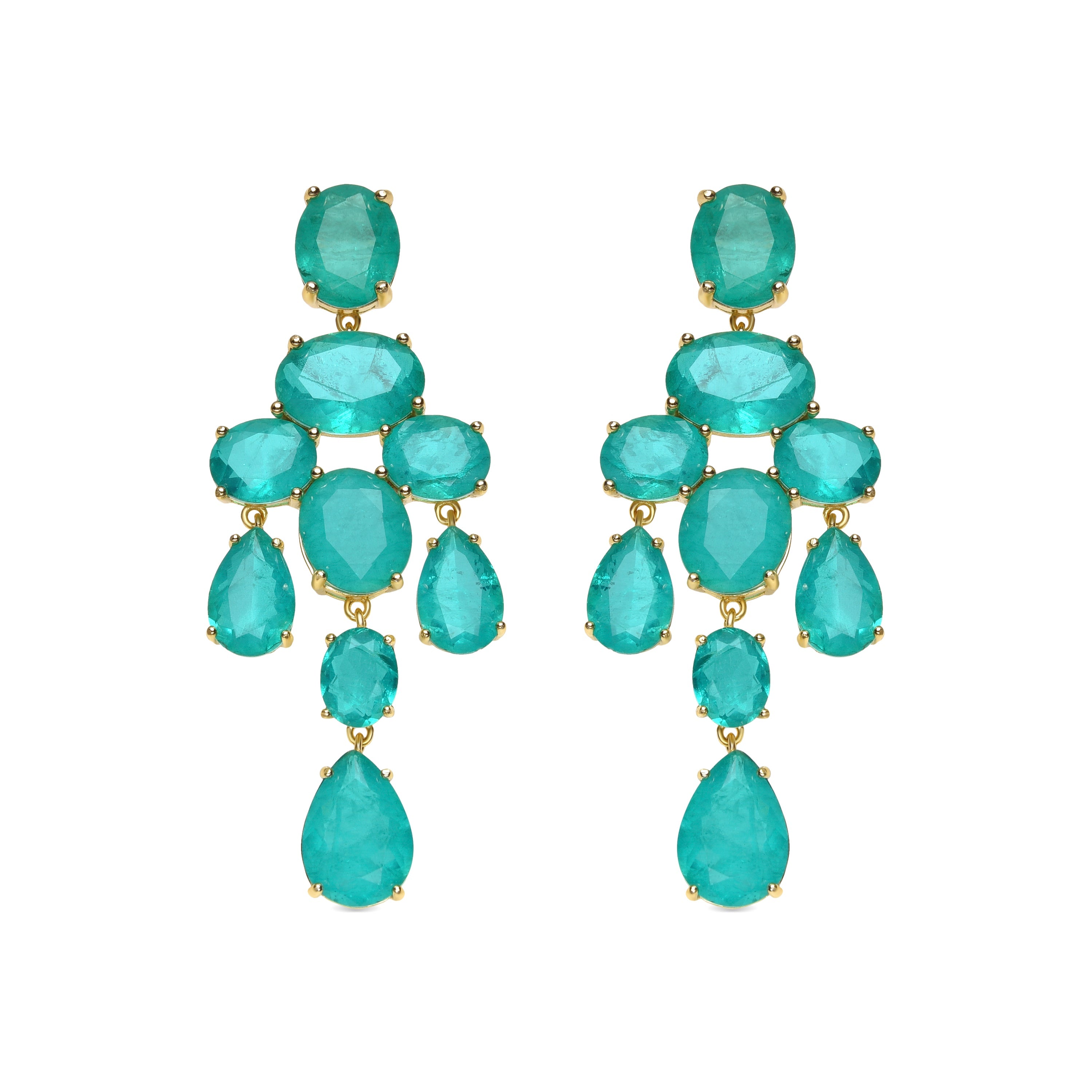 925 Sterling Silver Earrings with Green Paraiba Hydrothermal Quartz finished in 18k yellow gold - Kimid
