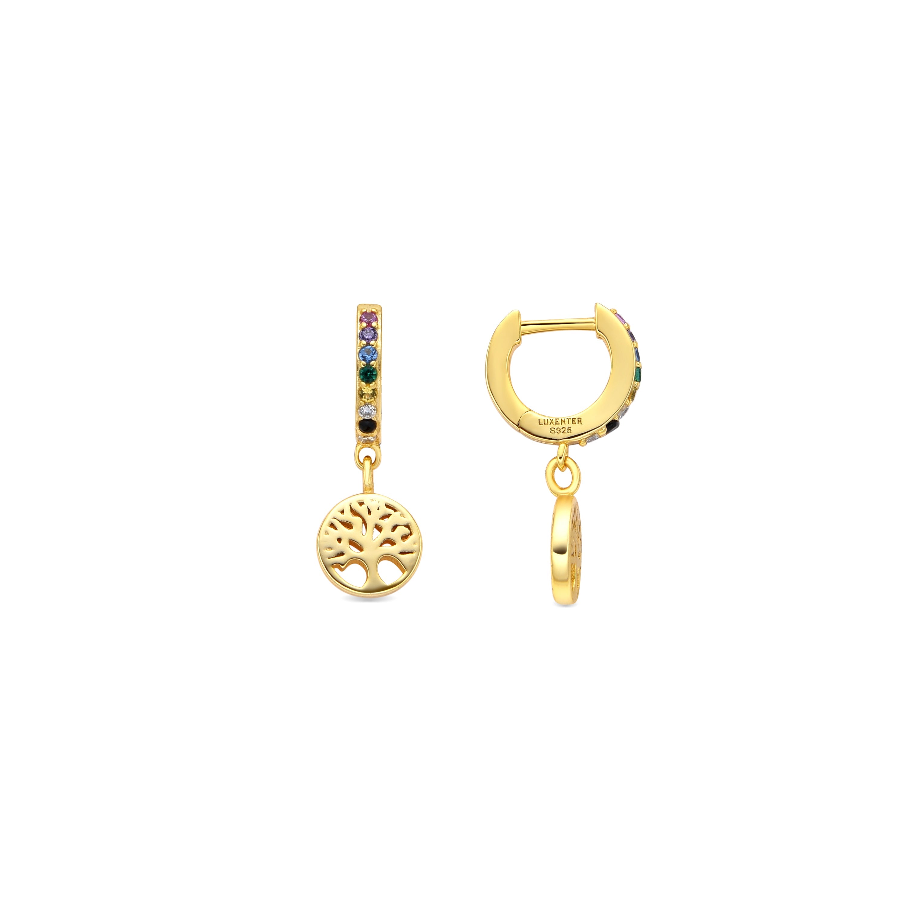 Orecchini in Argento Sterling 925 e Zirconia Multicolore con finitura in oro giallo 18k - Albero della Vita