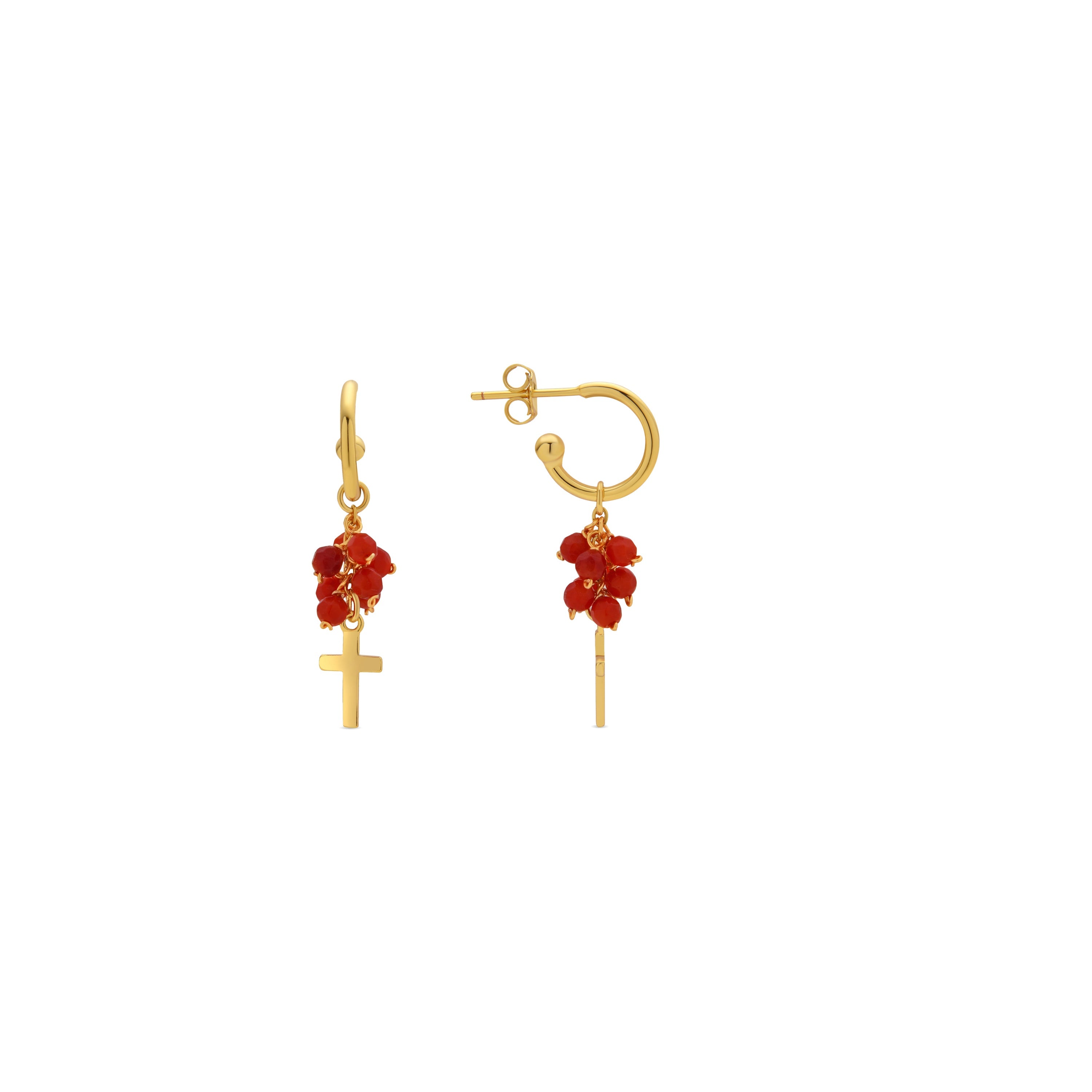 925 Sterling Silver Earrings with Red Agate finished in 18k Yellow Gold - Kyus