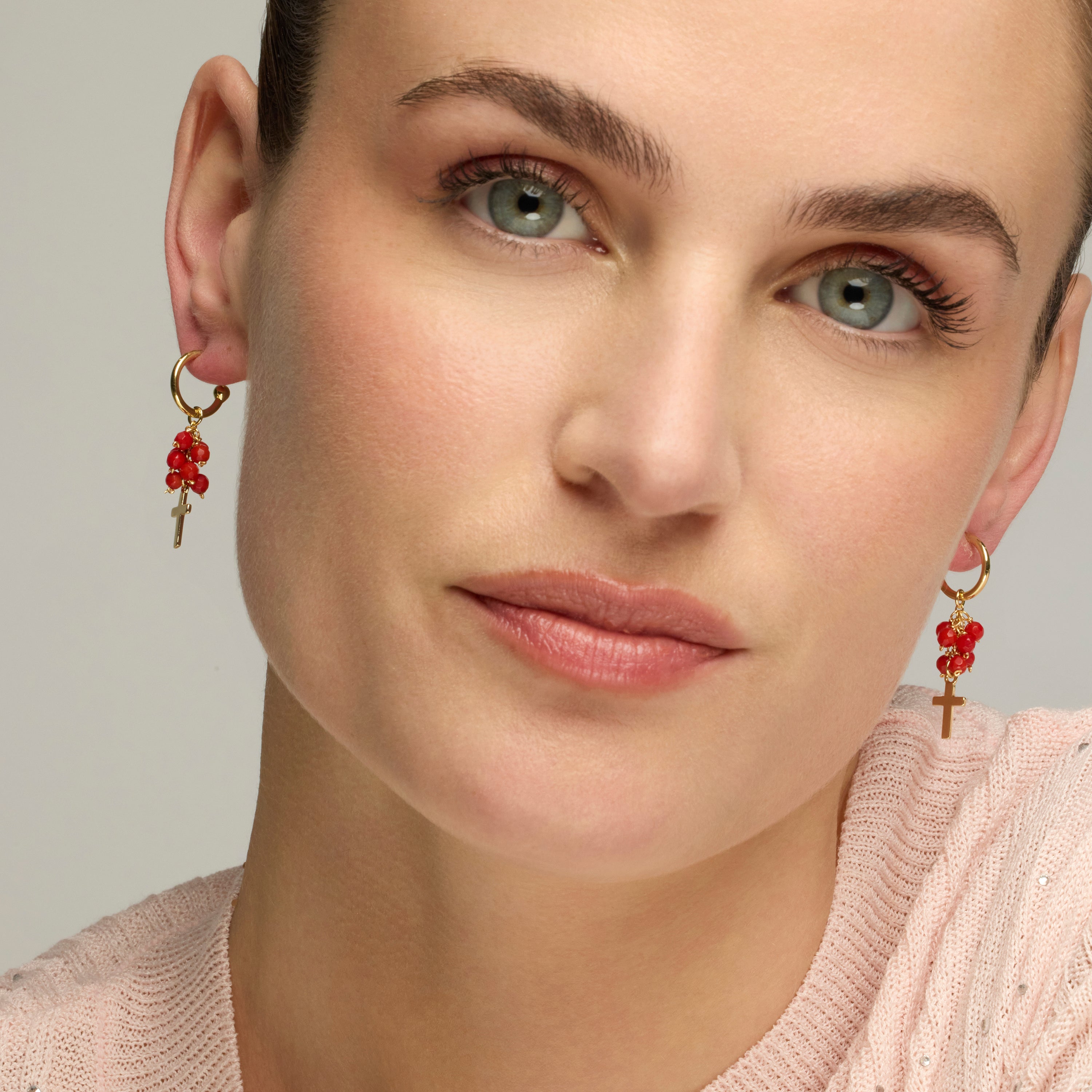 925 Sterling Silver Earrings with Red Agate finished in 18k Yellow Gold - Kyus