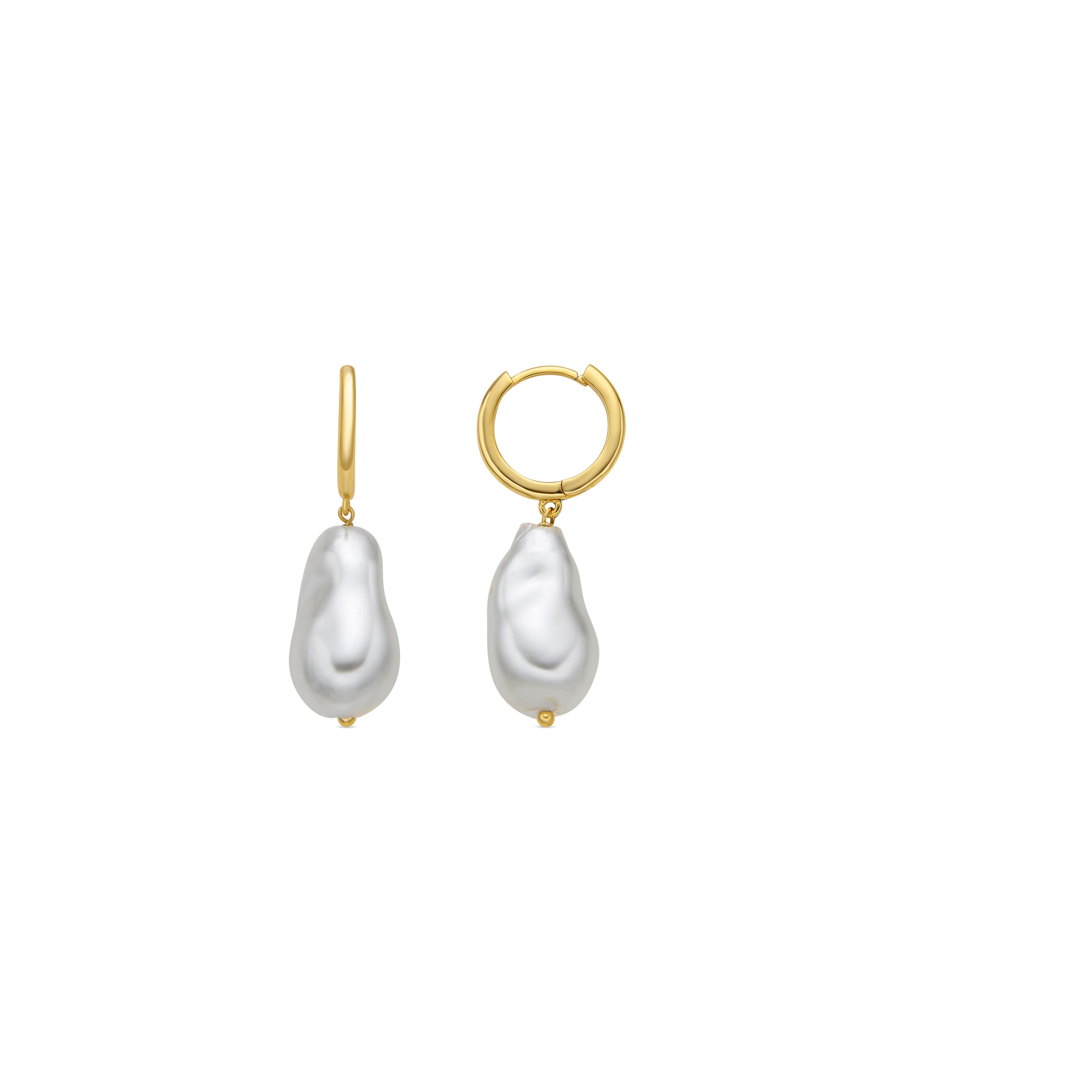 Pendientes de Plata de Ley 925 y Perla Blanca acabado oro amarillo de 18k - Hasel