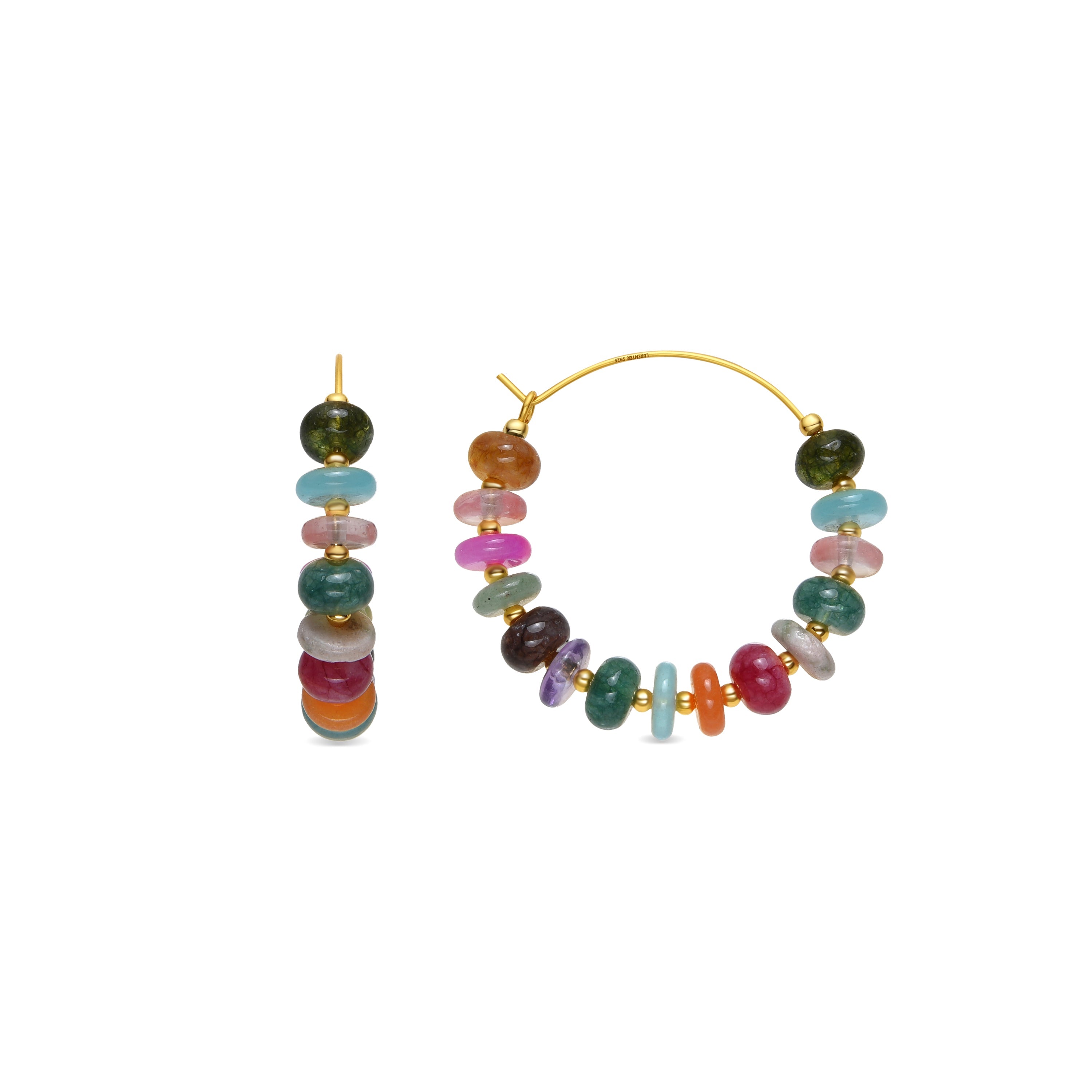 Pendientes de Plata de Ley 925 y Agata Multicolor acabado oro amarillo de 18k - Laha