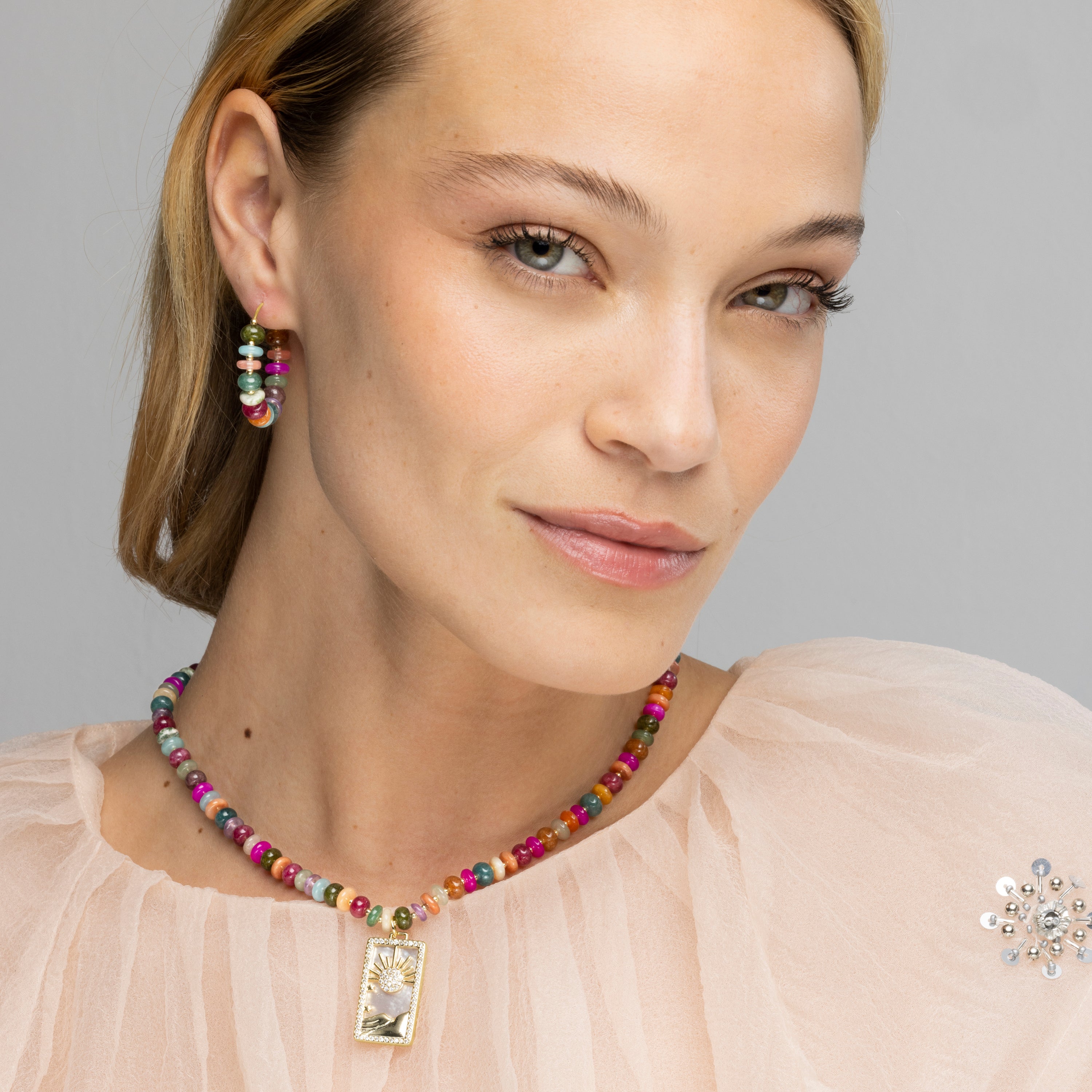 Pendientes de Plata de Ley 925 y Agata Multicolor acabado oro amarillo de 18k - Laha