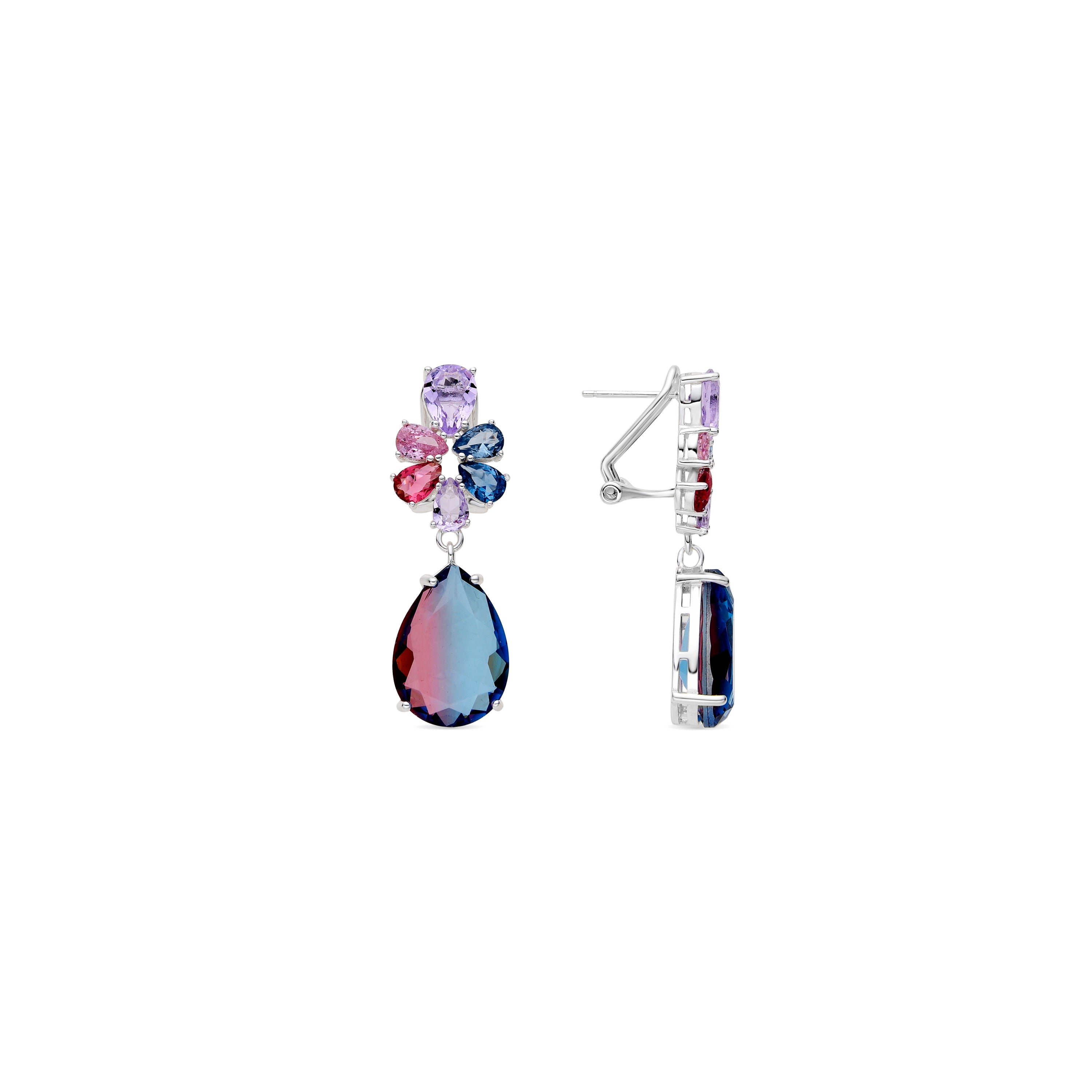 Orecchini in Argento Sterling 925 e Quarzo Iidrotermale Blu Degradato finitura rodio - Kysion