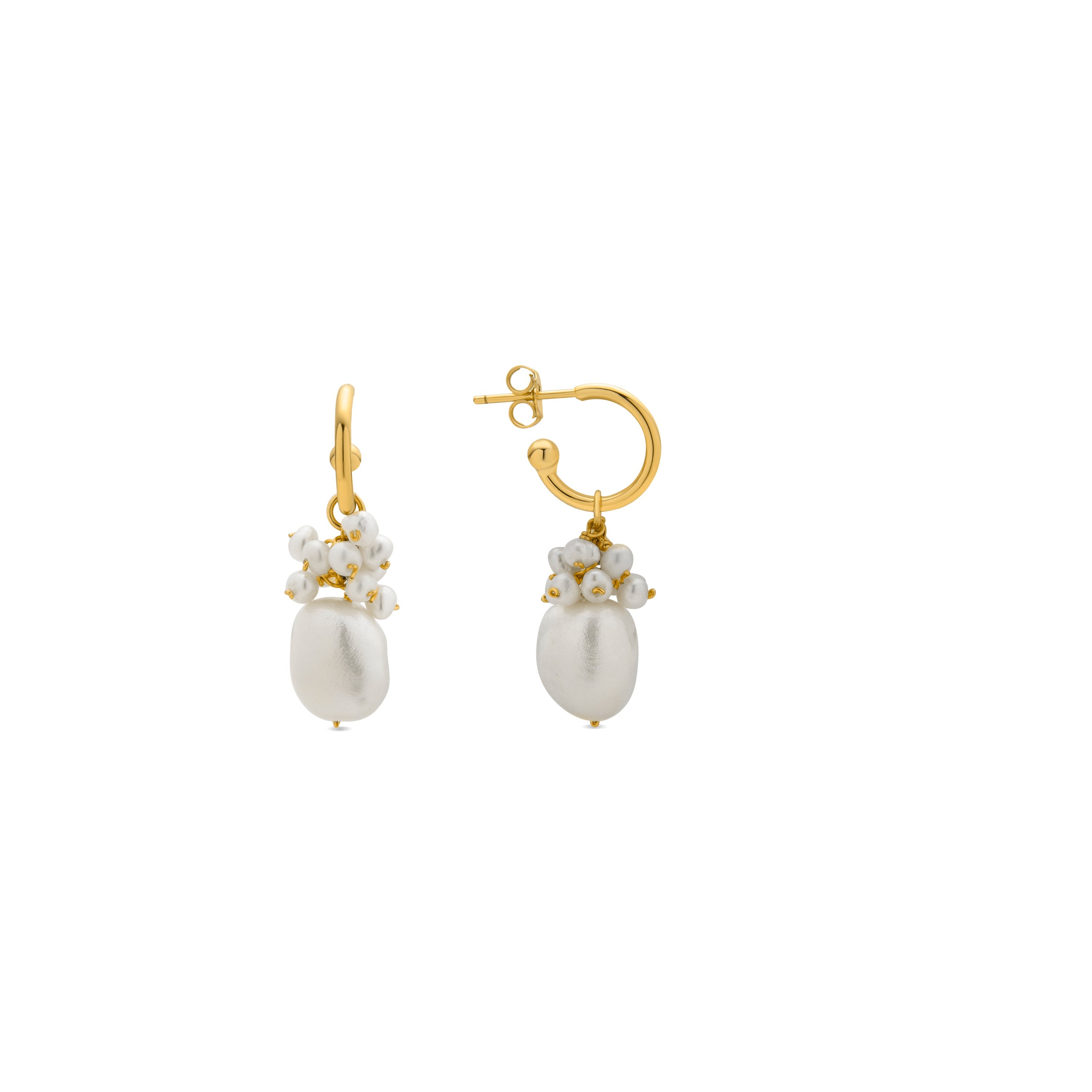 925 Sterling Silver Earrings with White Pearl finished in 18k Yellow Gold - Zoqoyi