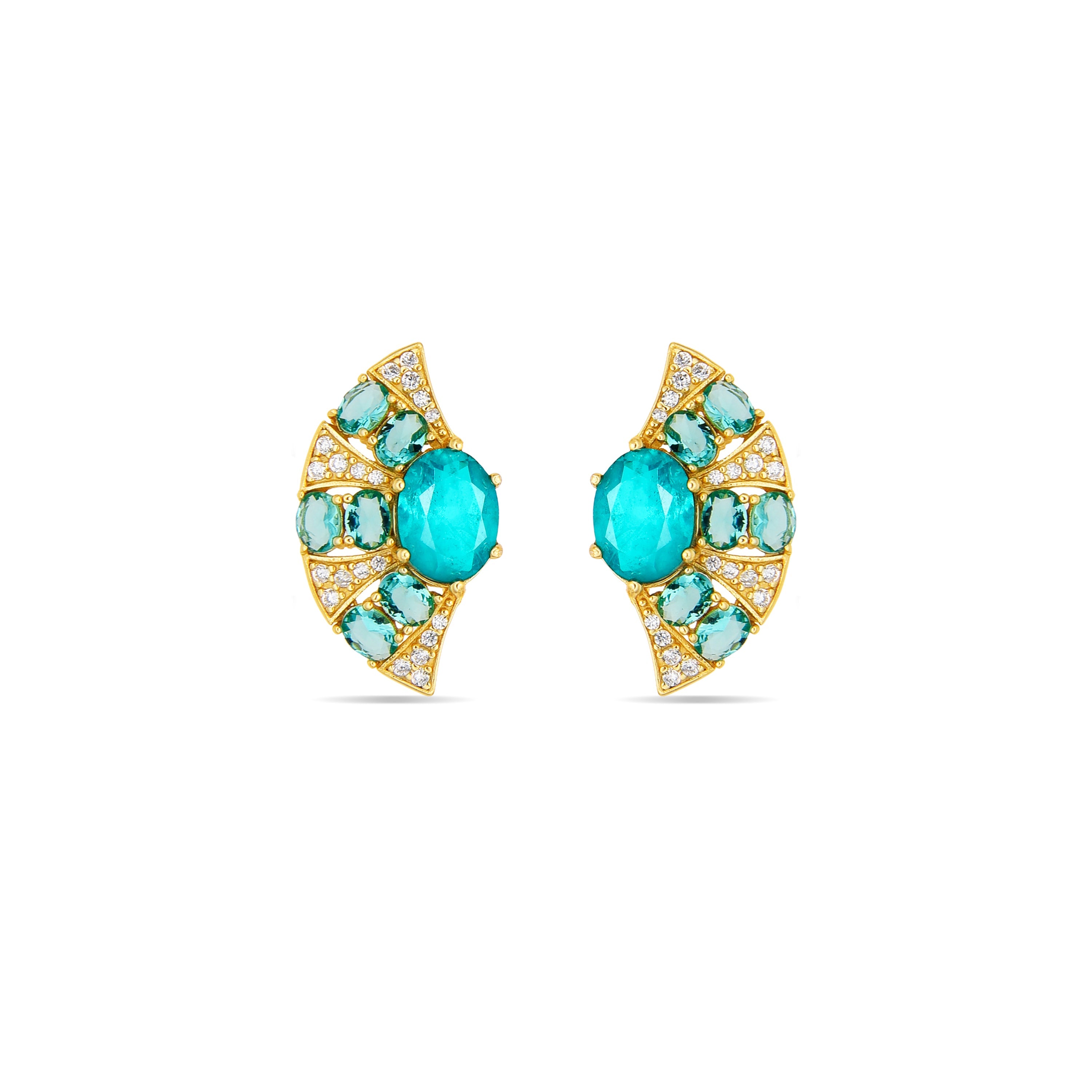 925 Sterling Silver Earrings with Green Paraiba Hydrothermal Quartz finished in 18k yellow gold - Kioly
