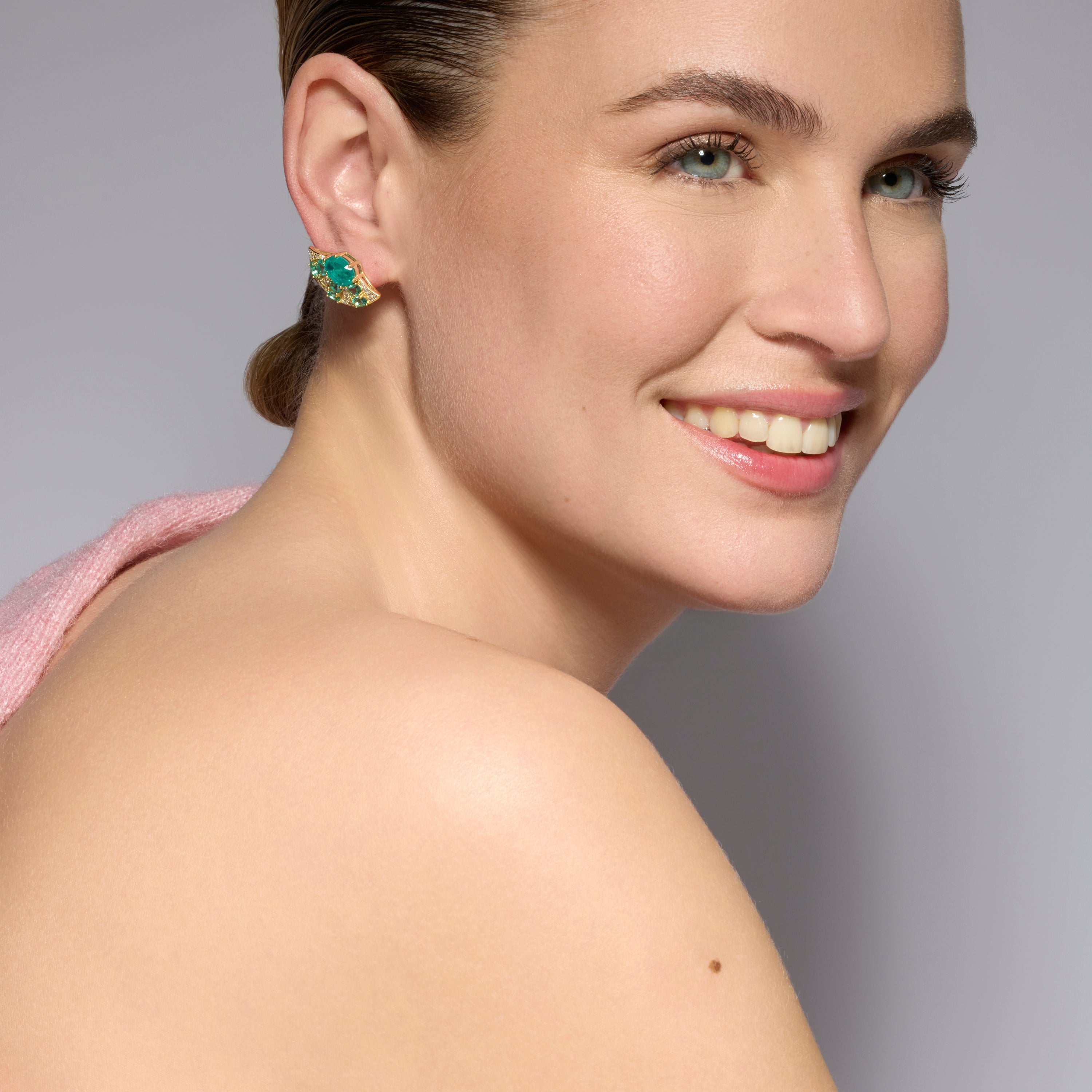 925 Sterling Silver Earrings with Green Paraiba Hydrothermal Quartz finished in 18k yellow gold - Kioly