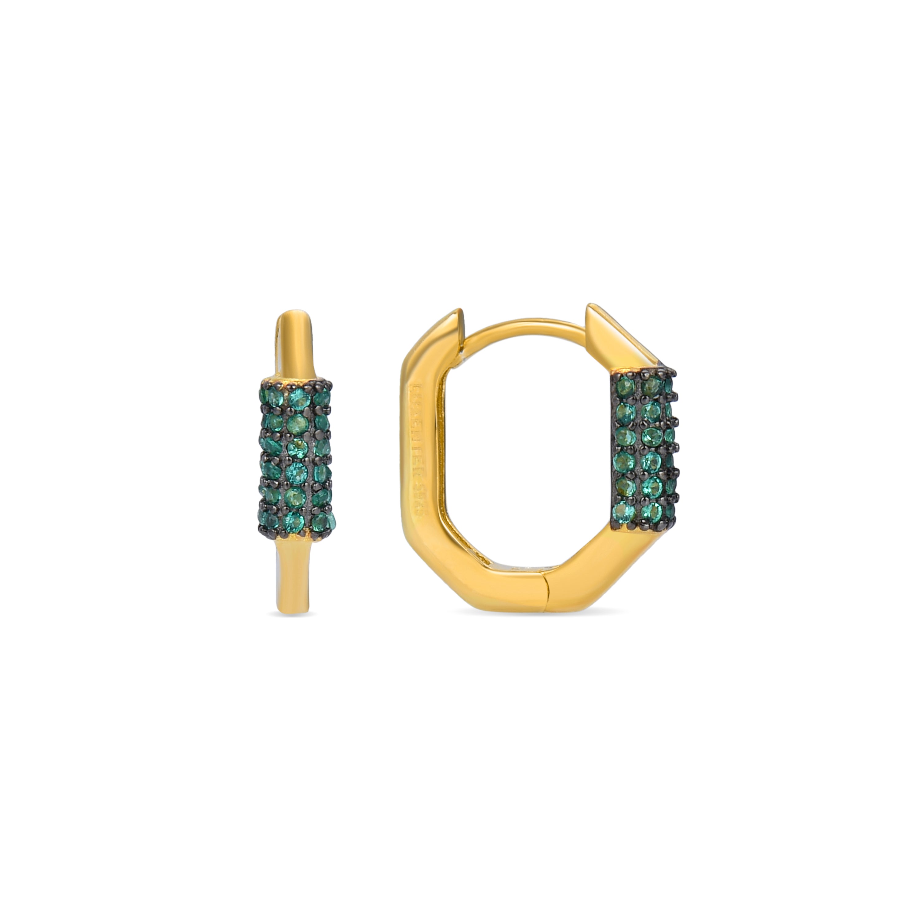 925 Sterling Silver Earrings with Emerald Zirconia finished in 18K yellow gold - Sthyha