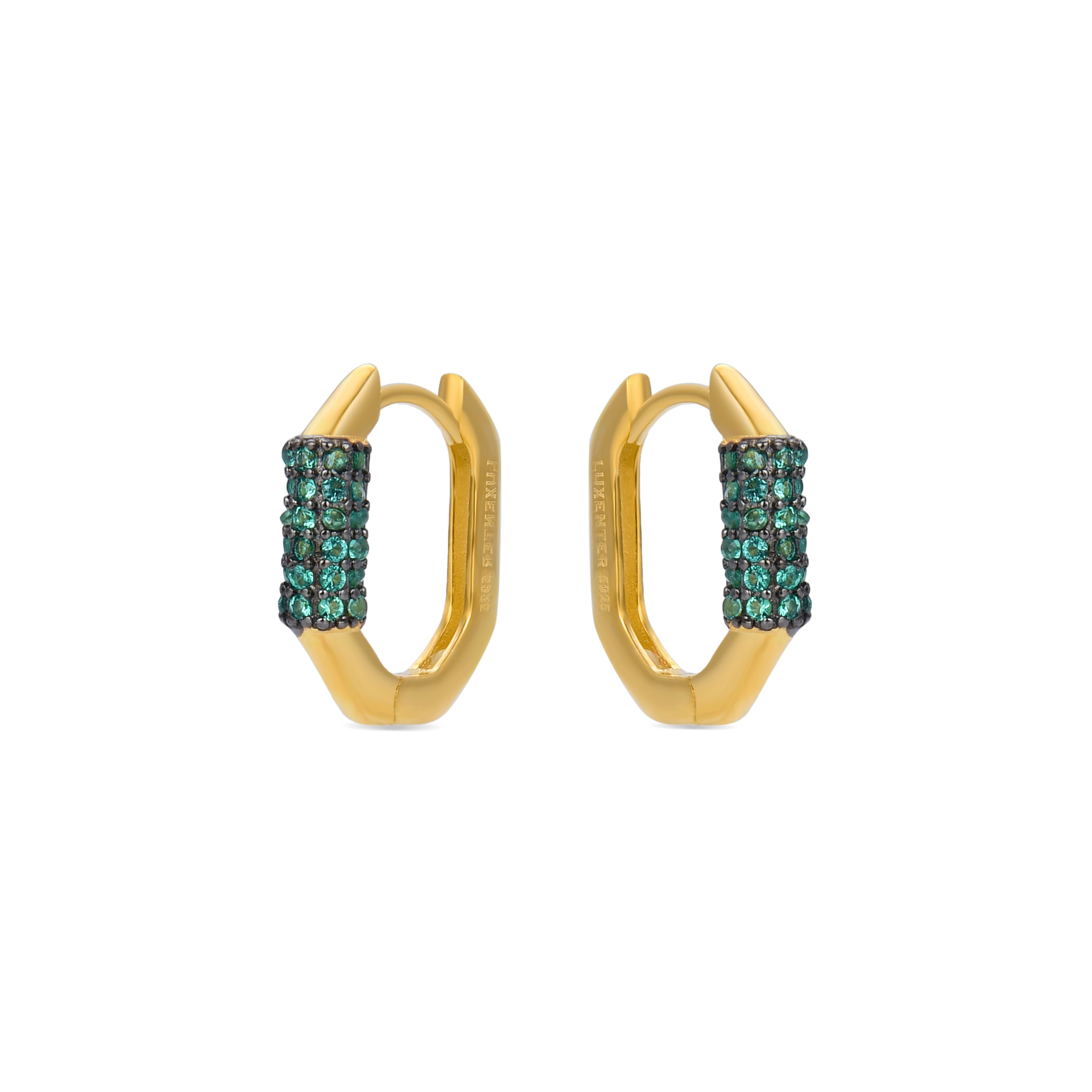 925 Sterling Silver Earrings with Emerald Zirconia finished in 18K yellow gold - Sthyha