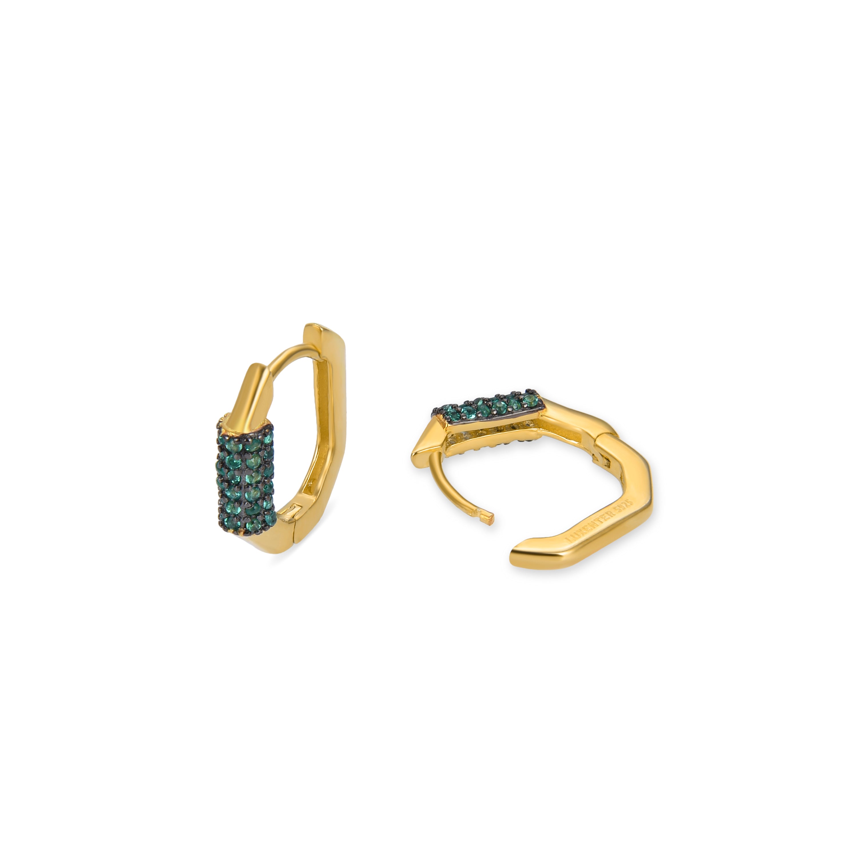 925 Sterling Silver Earrings with Emerald Zirconia finished in 18K yellow gold - Sthyha