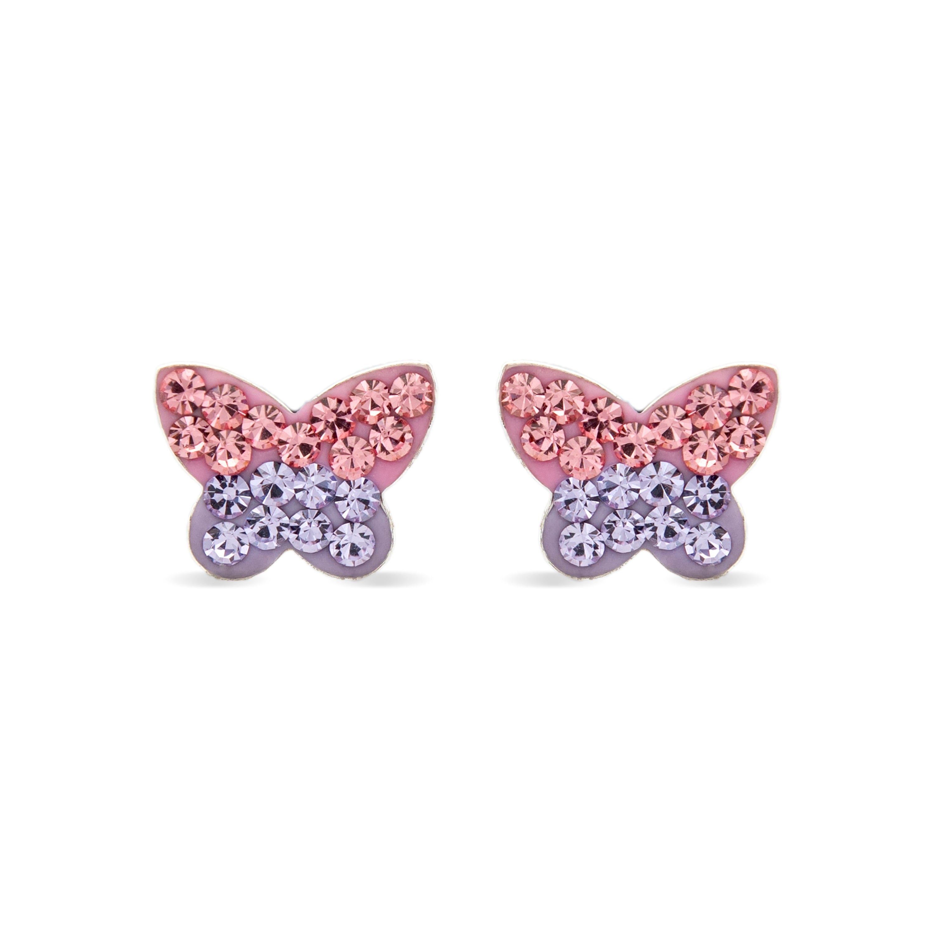 Boucles d'oreilles en argent sterling 925 avec zircon multicolore, finies en rhodium - Papillon