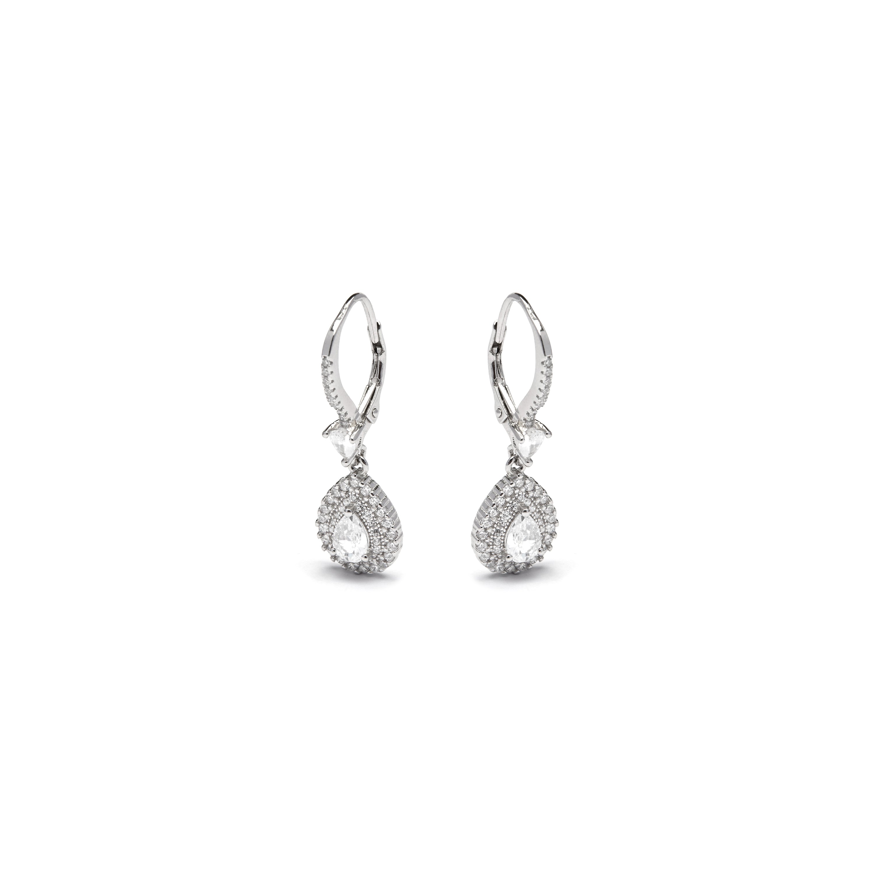 925 Sterling Silver Earrings with Brilliant Zirconia finished in Rhodium - Shiyi