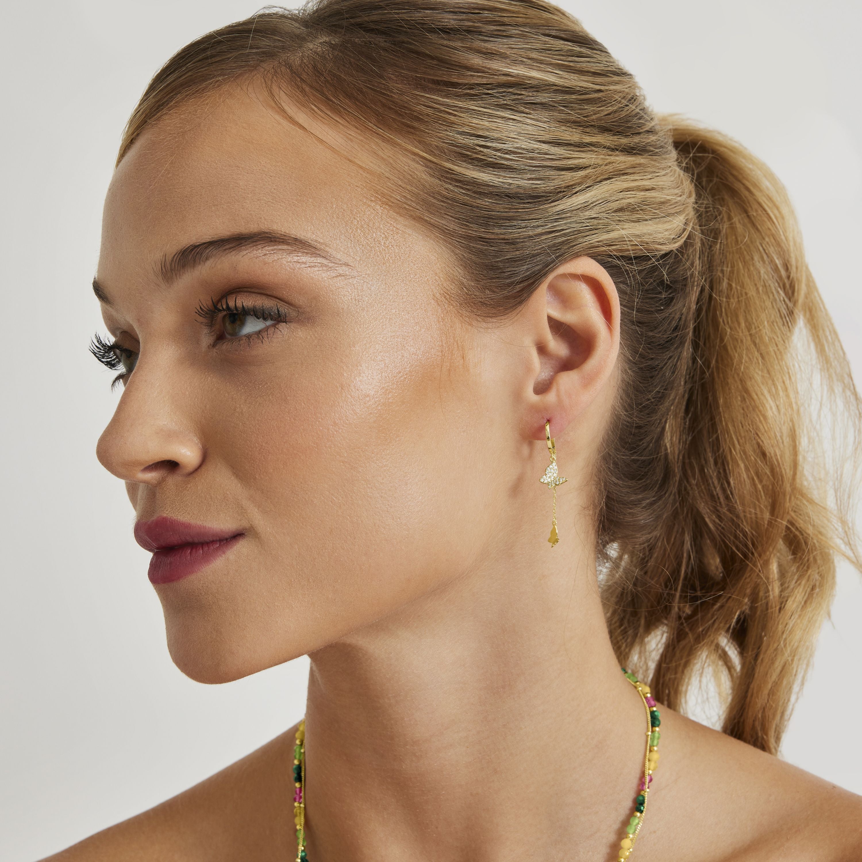 Boucles d'oreilles en argent sterling 925 avec zircon brillant, finies en or jaune 18K - Kedro