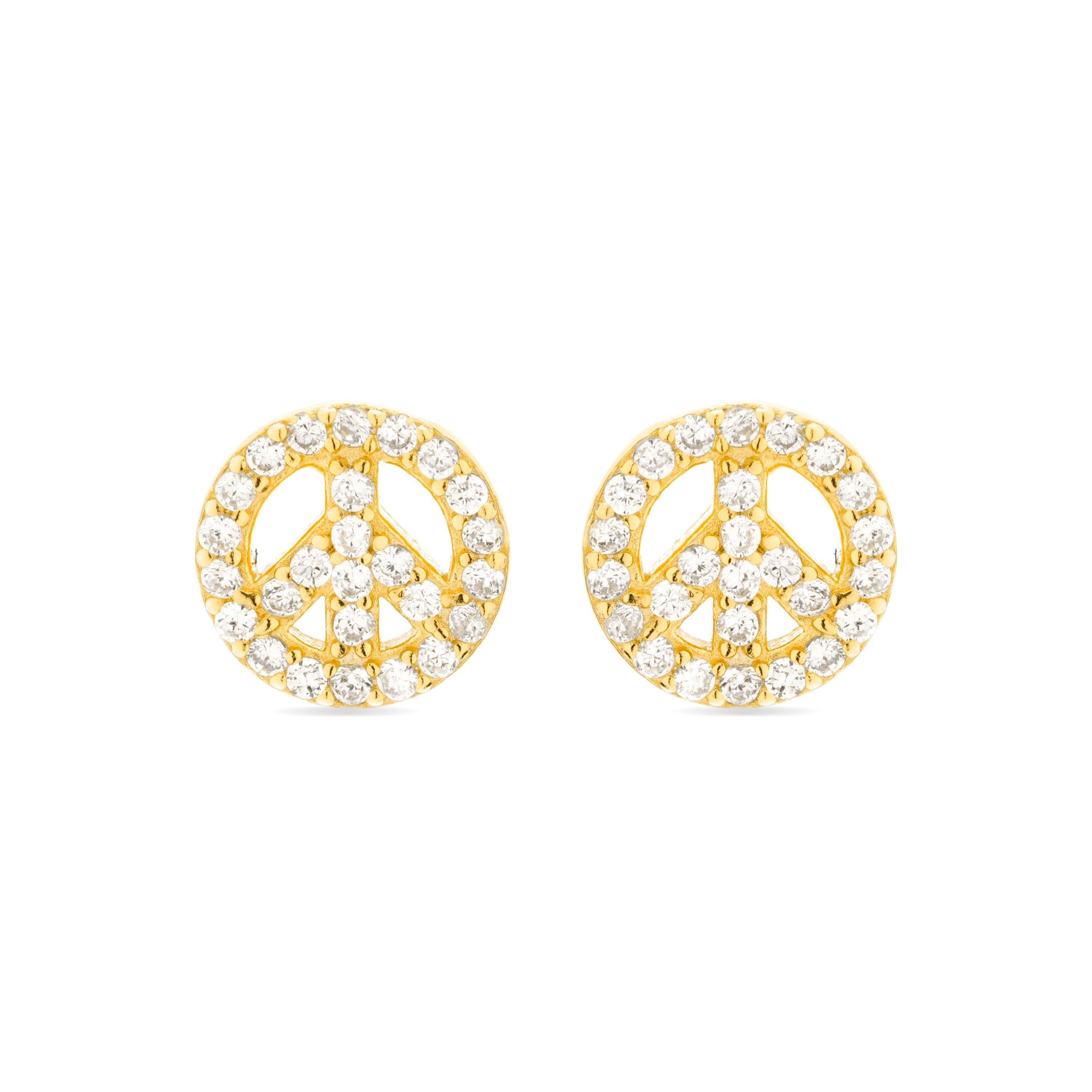Pendientes de Plata de Ley 925 y Circonita Brillante acabados en oro amarillo de 18k - Peace