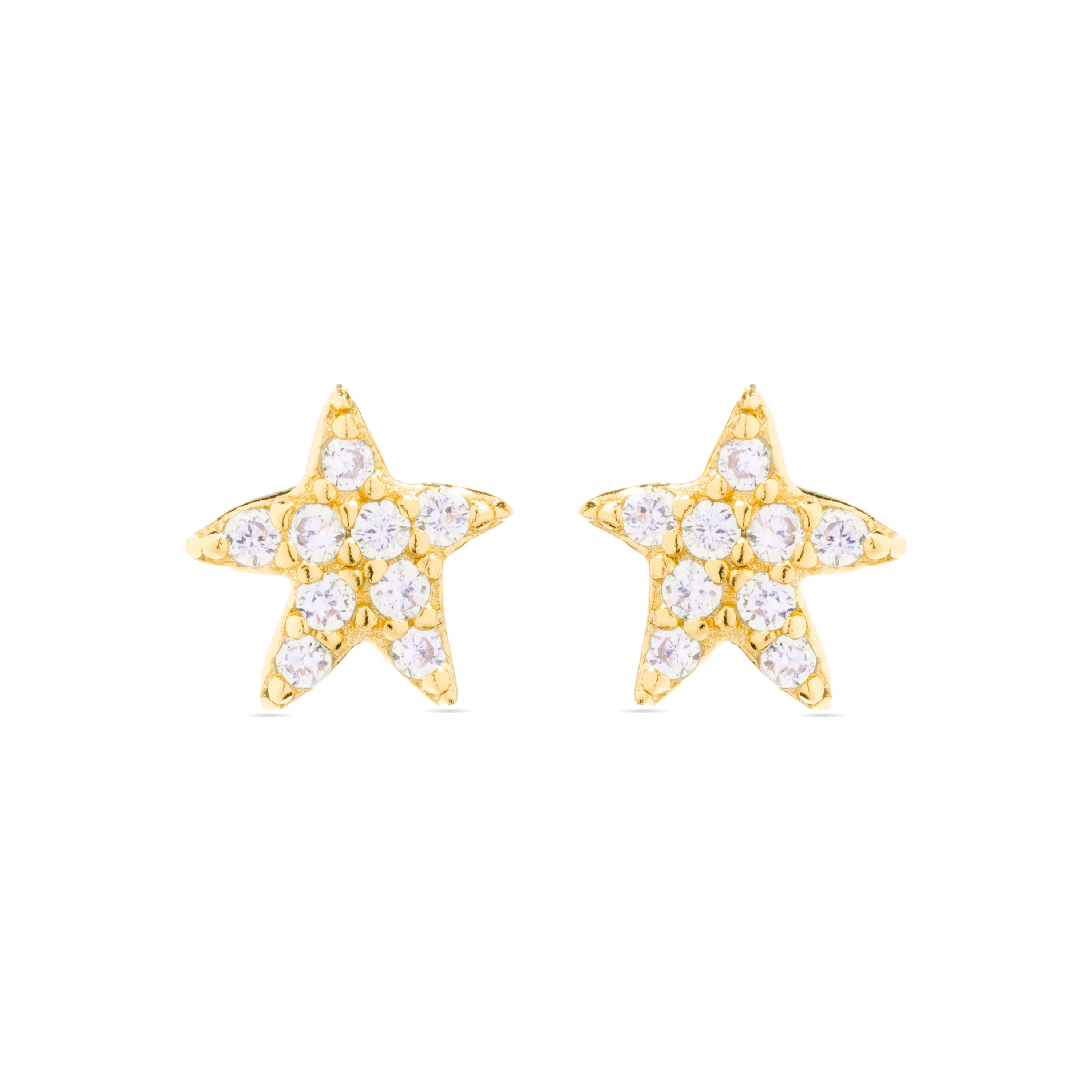 Pendientes de Plata de Ley 925 y Circonita Brillante acabados en oro amarillo 18K - Estrella