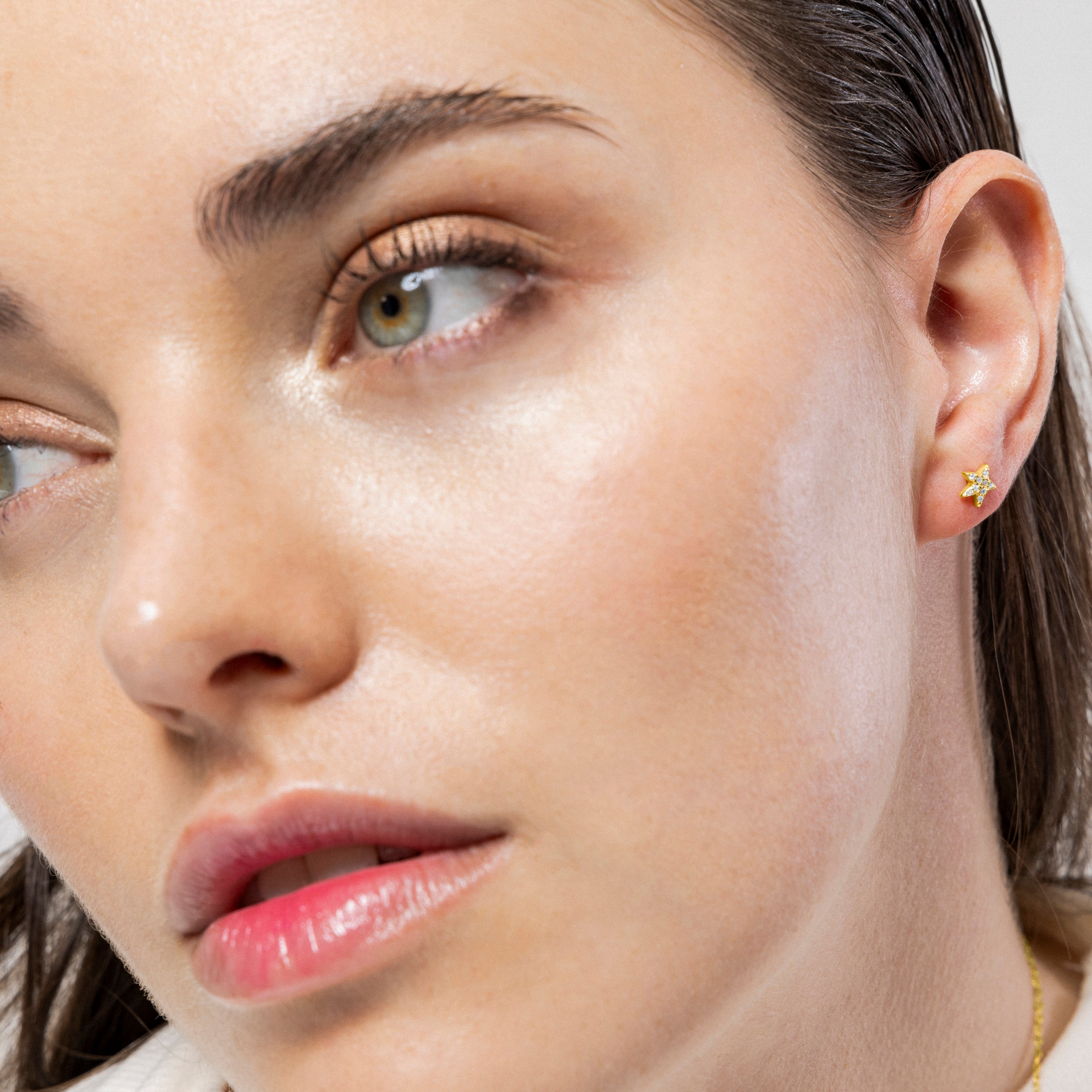 Pendientes de Plata de Ley 925 y Circonita Brillante acabados en oro amarillo 18K - Estrella