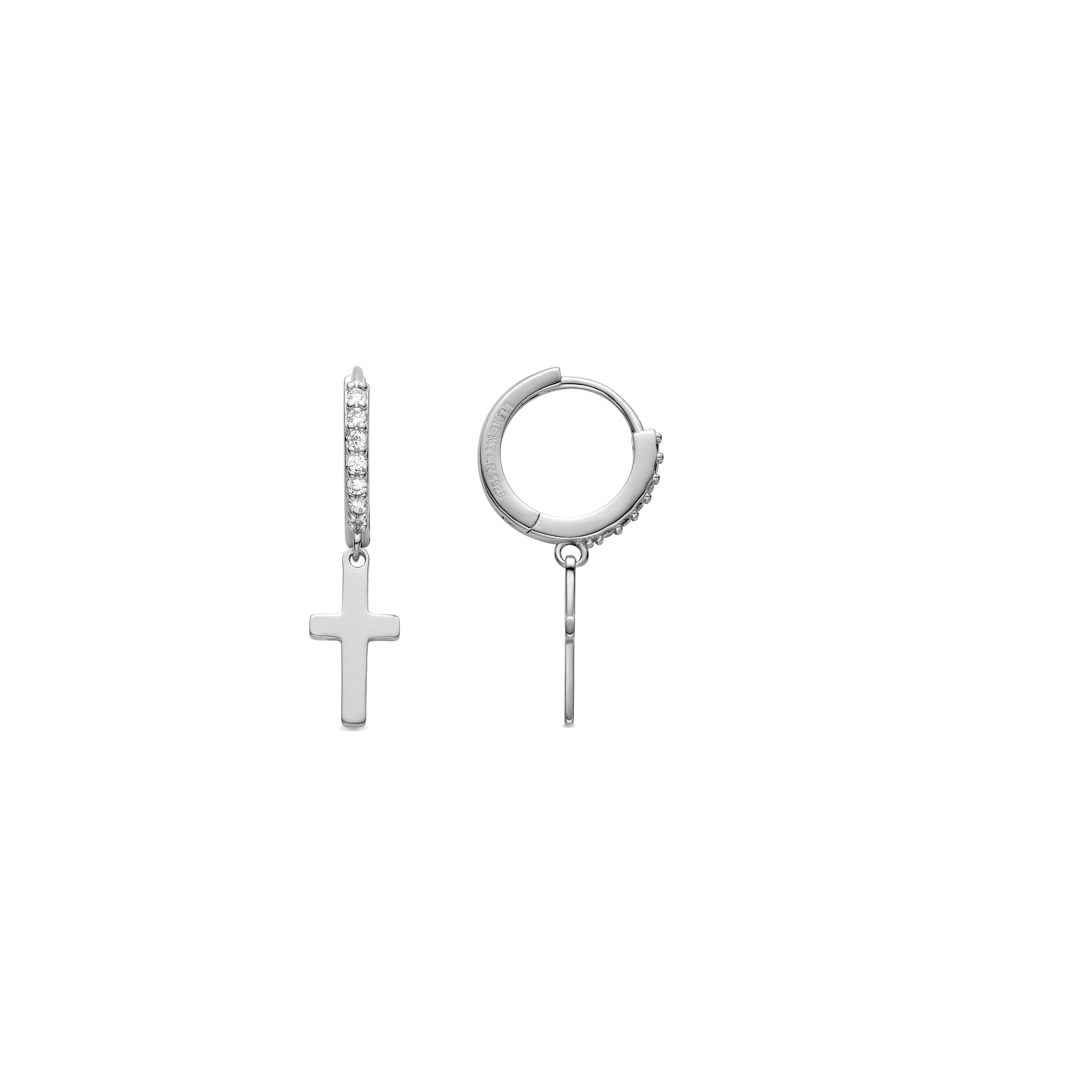 Boucles d'oreilles en argent sterling 925 et zircon brillant finies en rhodium - Diret