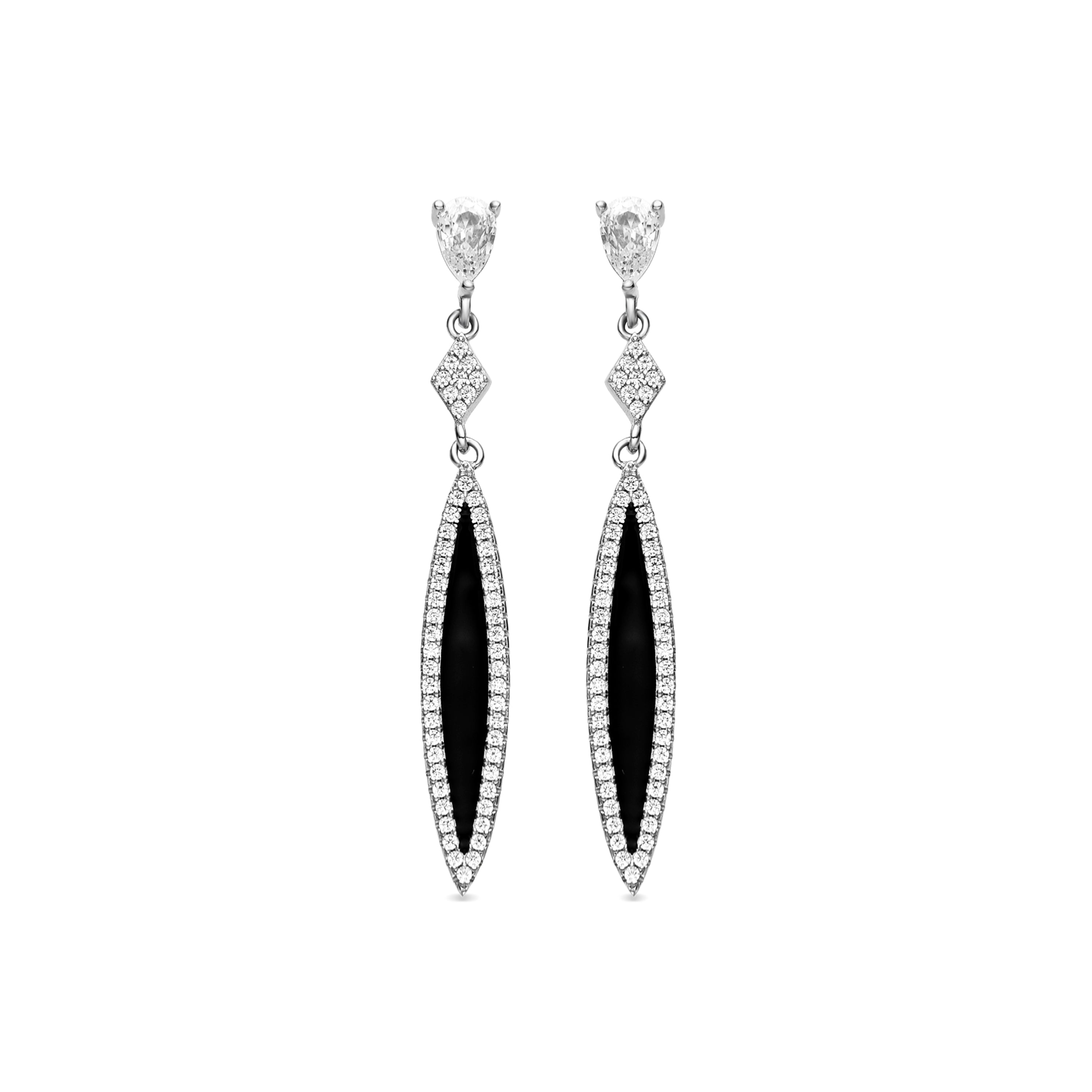 925 Sterling Silver Earrings with Onyx finished in rhodium - Latop