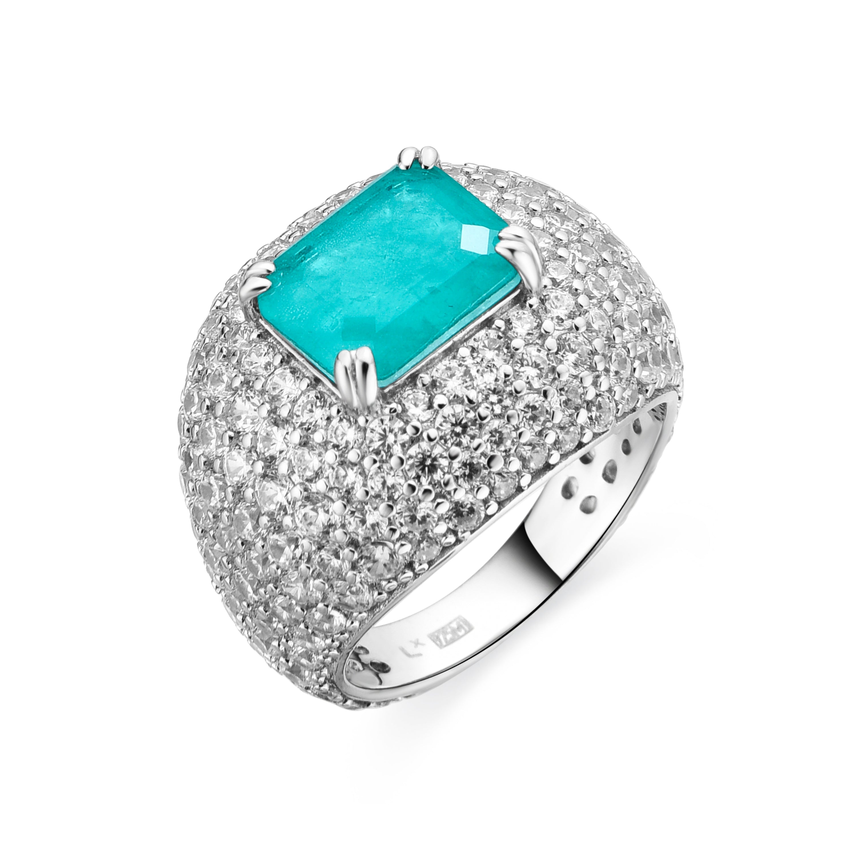 Anillo de Plata de Ley 925 y Cuarzo Hidrotermal Azul Claro acabado en rodio - Kabia