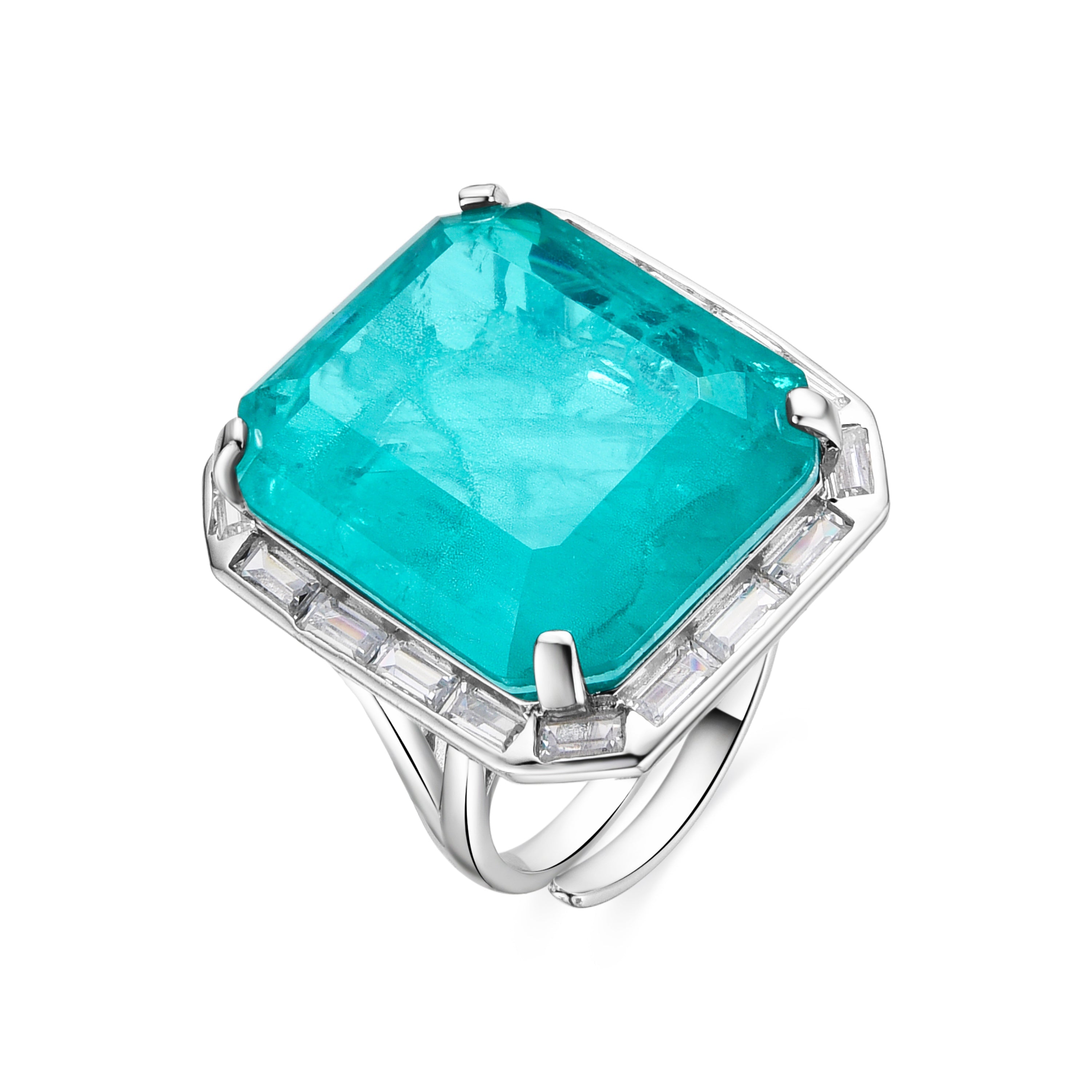 Anillo de Plata de Ley 925 y Cuarzo Hidrotermal Verde acabado en rodio - Teu