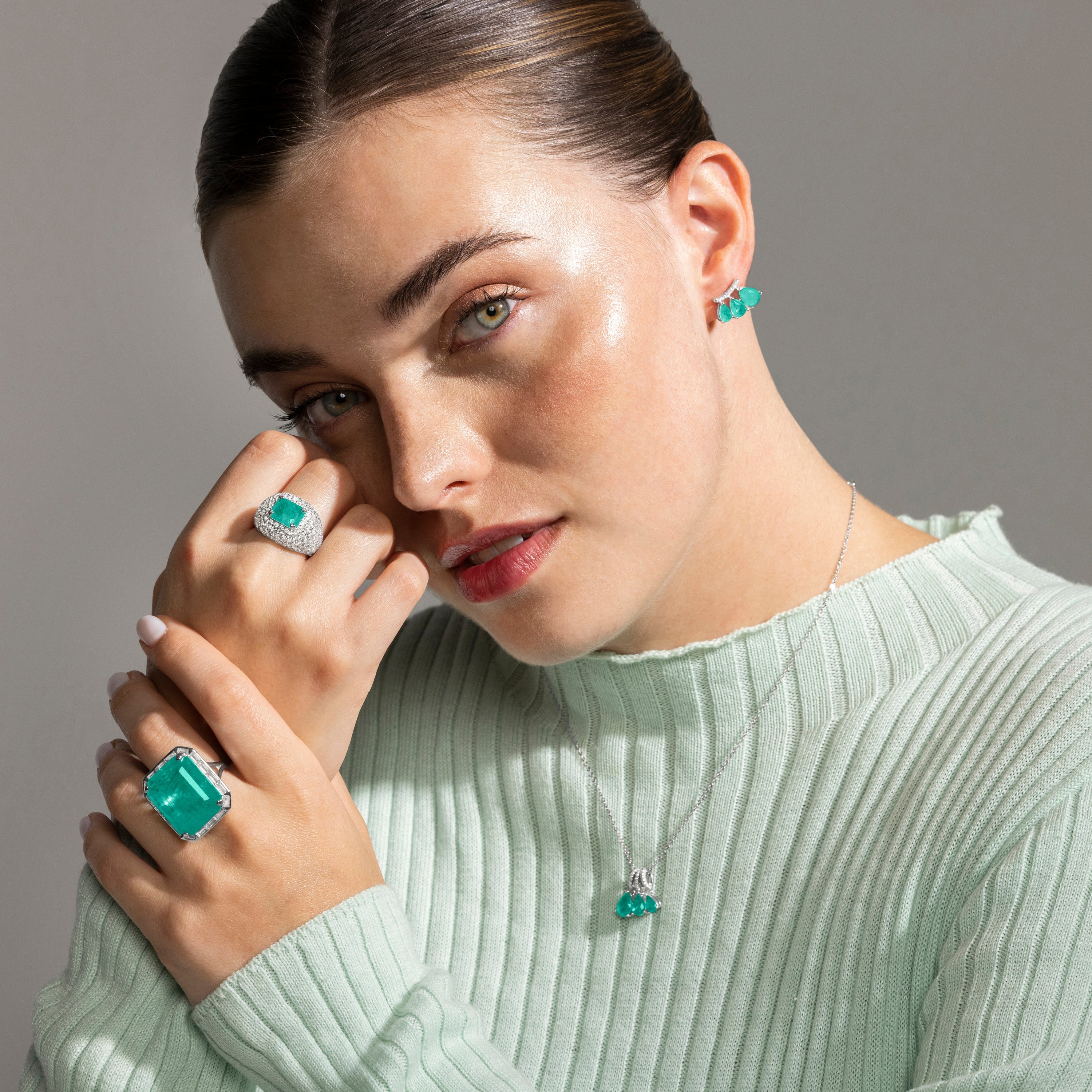 Anello in Argento Sterling 925 e Quarzo Idrotermale Verde finito in rodio - Teu