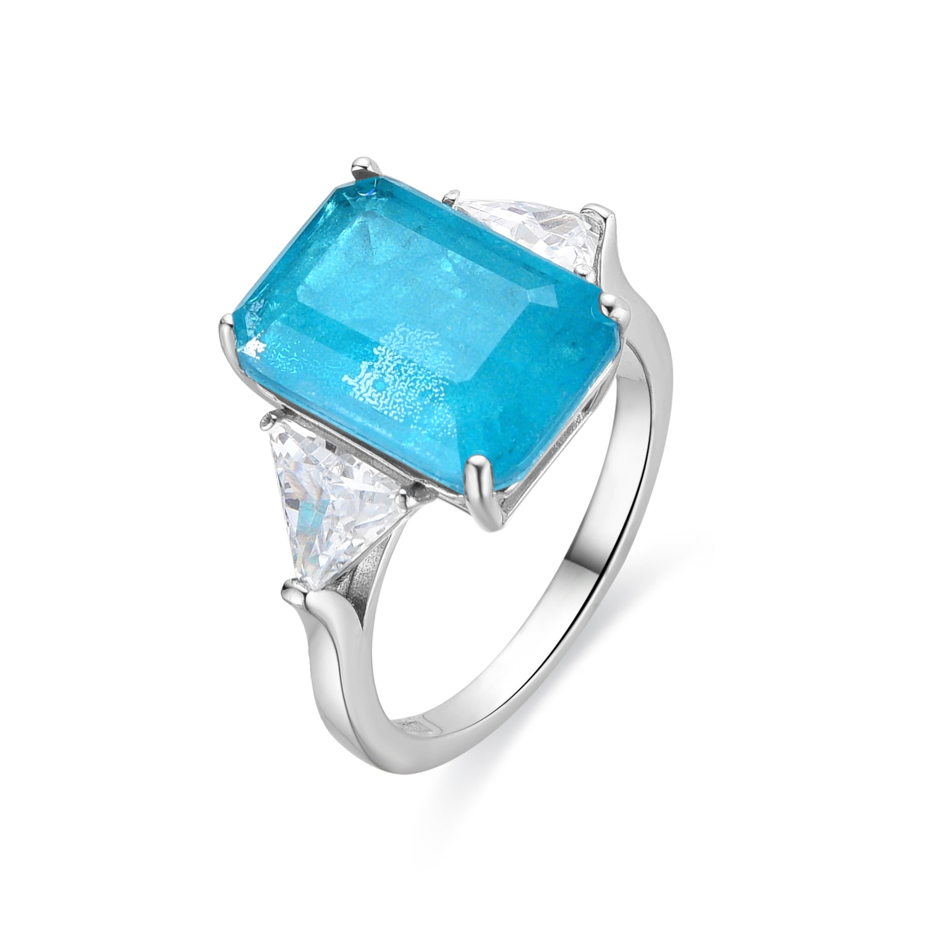 Anillo de Plata de Ley 925 y Cuarzo Hidrotermal Verde Paraiba acabado rodio - Wiko