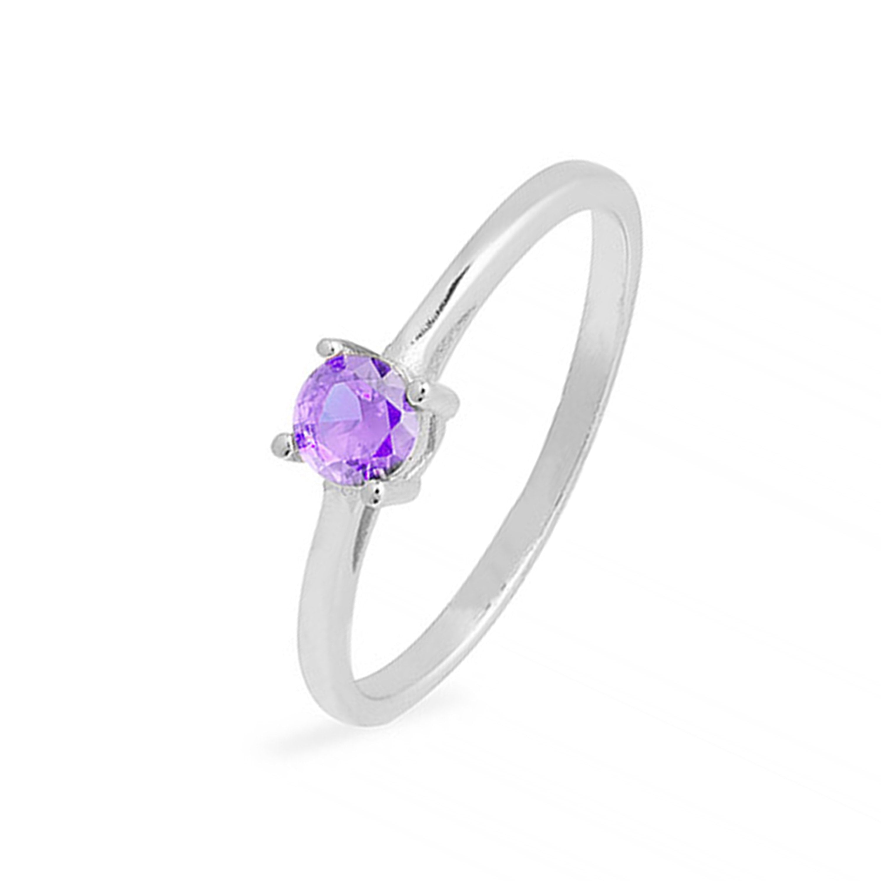 Anillo de Plata de Ley 925 con Circonita Amatista acabado en rodio - Otieno