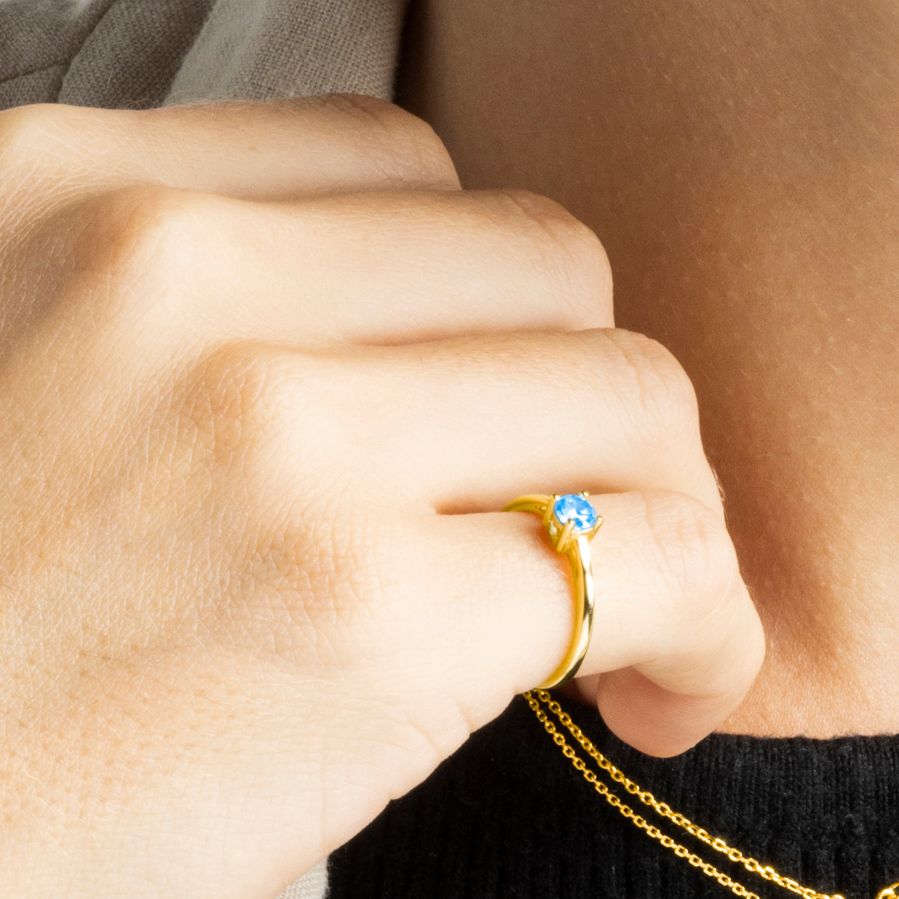 Bague en Argent Sterling 925 avec Quartz Hydrothermal Topaze Bleue finition en or jaune 18K - Otieno