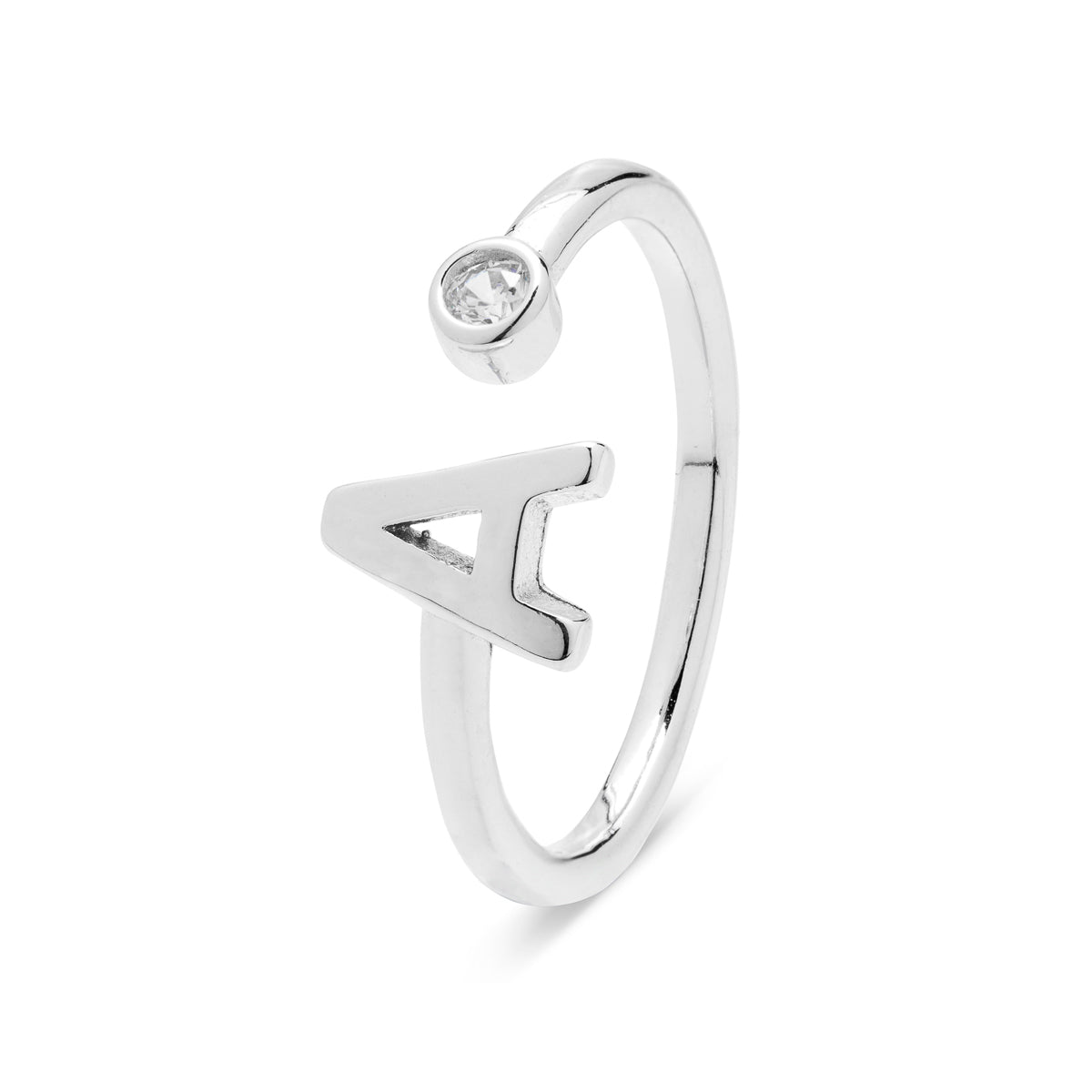 Anillo de Plata de Ley 925 con Circonita Brillante acabado en rodio - Alphabet