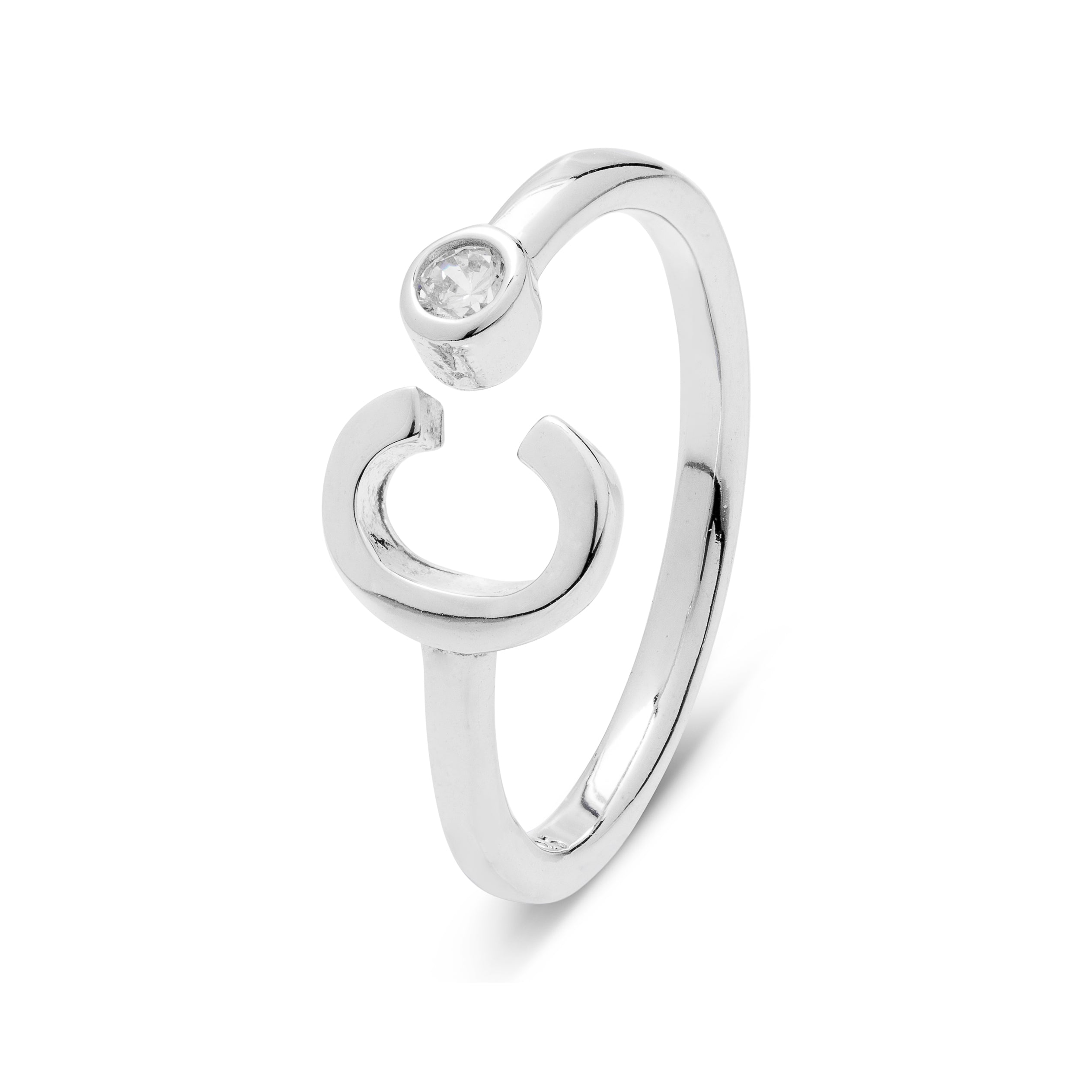 Anillo de Plata de Ley 925 con Circonita Brillante acabado en rodio - Alphabet