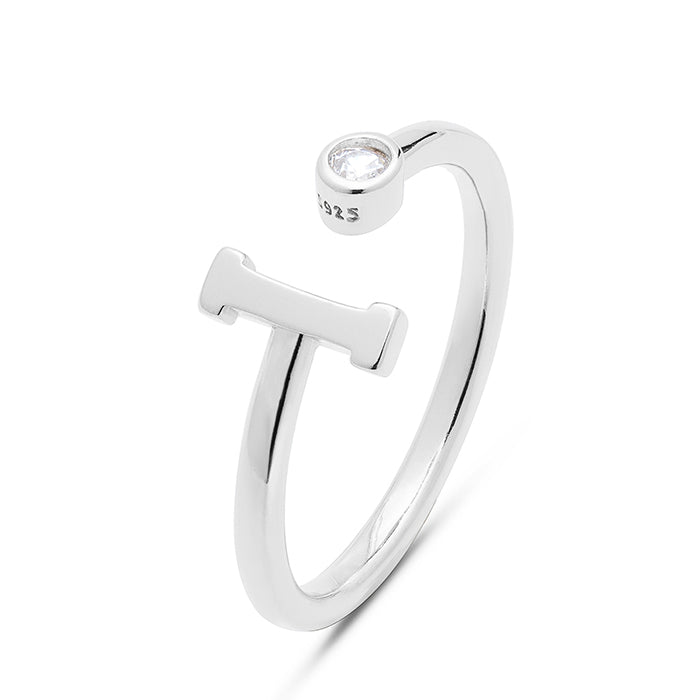 Anillo de Plata de Ley 925 con Circonita Brillante acabado en rodio - Alphabet