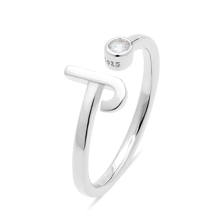 Anillo de Plata de Ley 925 con Circonita Brillante acabado en rodio - Alphabet