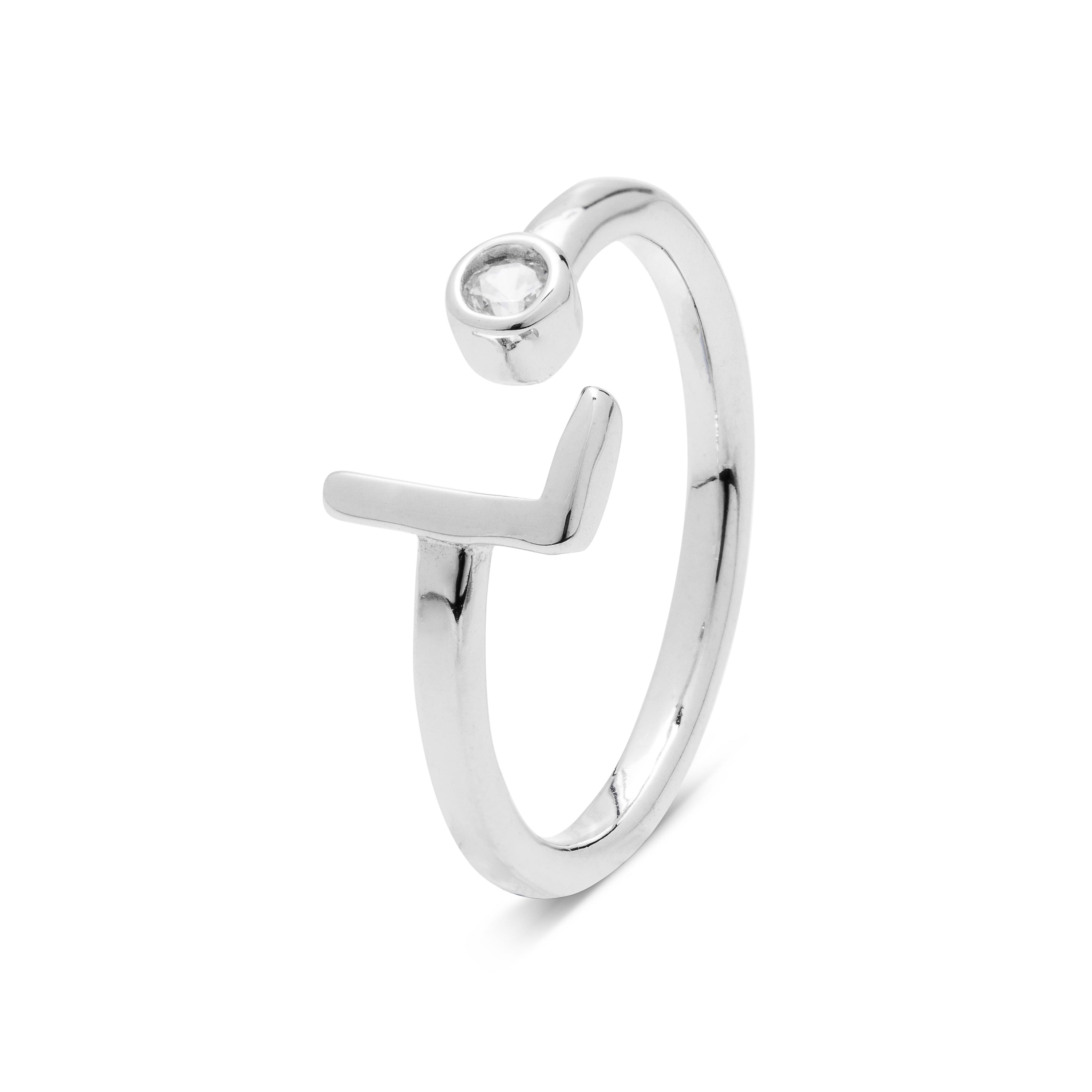Anillo de Plata de Ley 925 con Circonita Brillante acabado en rodio - Alphabet
