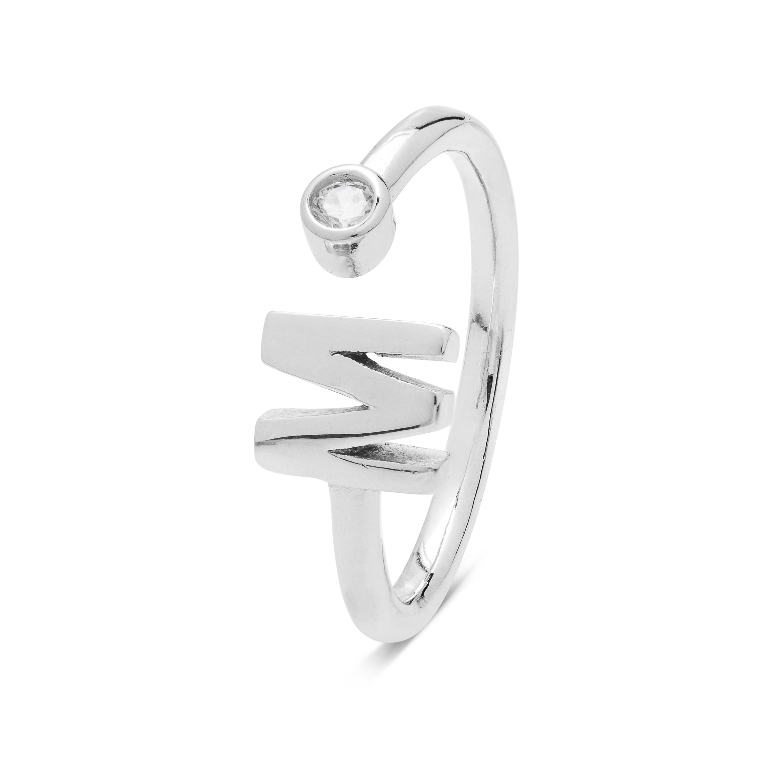 Anillo de Plata de Ley 925 con Circonita Brillante acabado en rodio - Alphabet