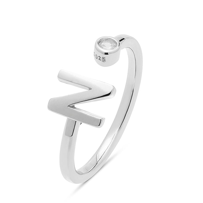 Anillo de Plata de Ley 925 con Circonita Brillante acabado en rodio - Alphabet
