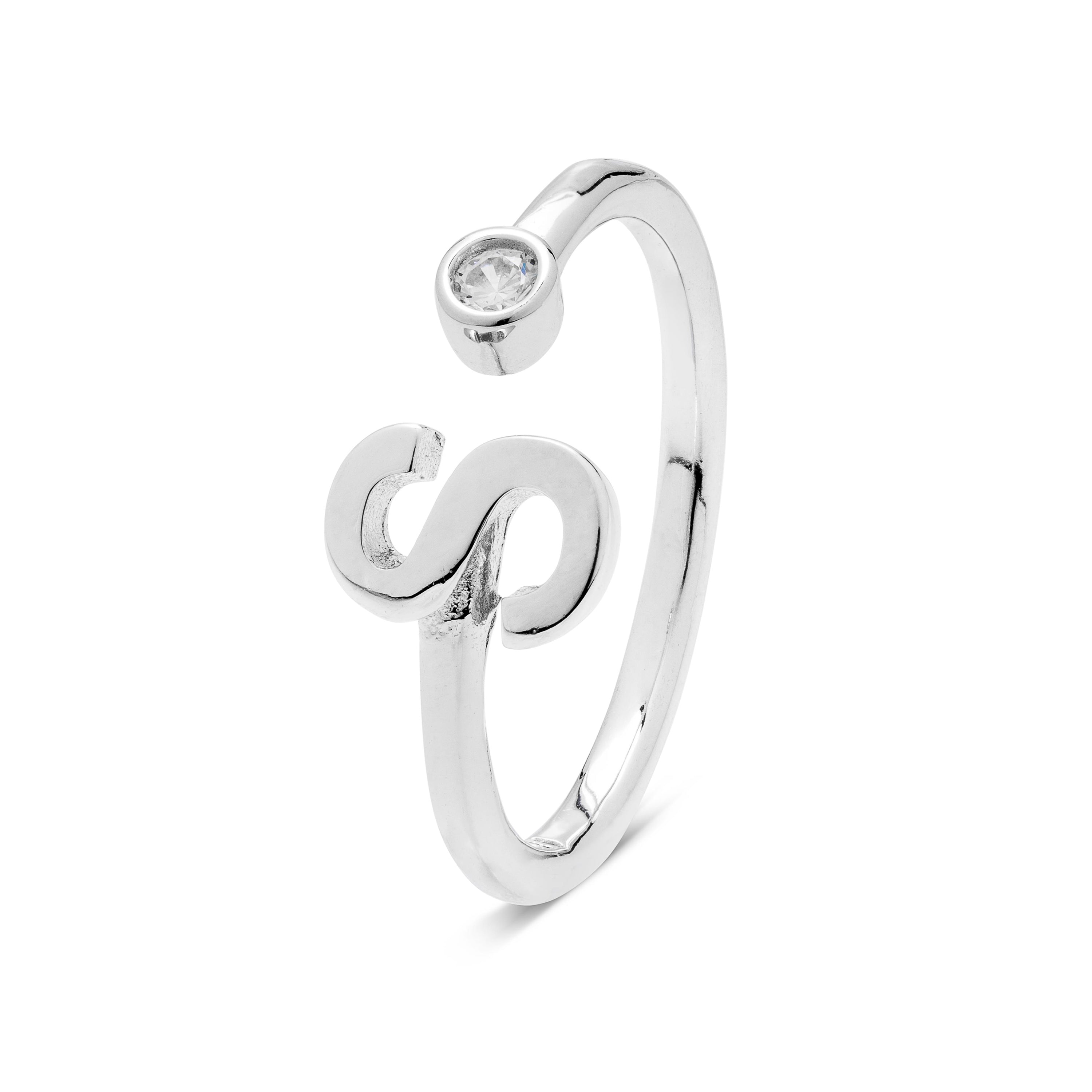 Anillo de Plata de Ley 925 con Circonita Brillante acabado en rodio - Alphabet