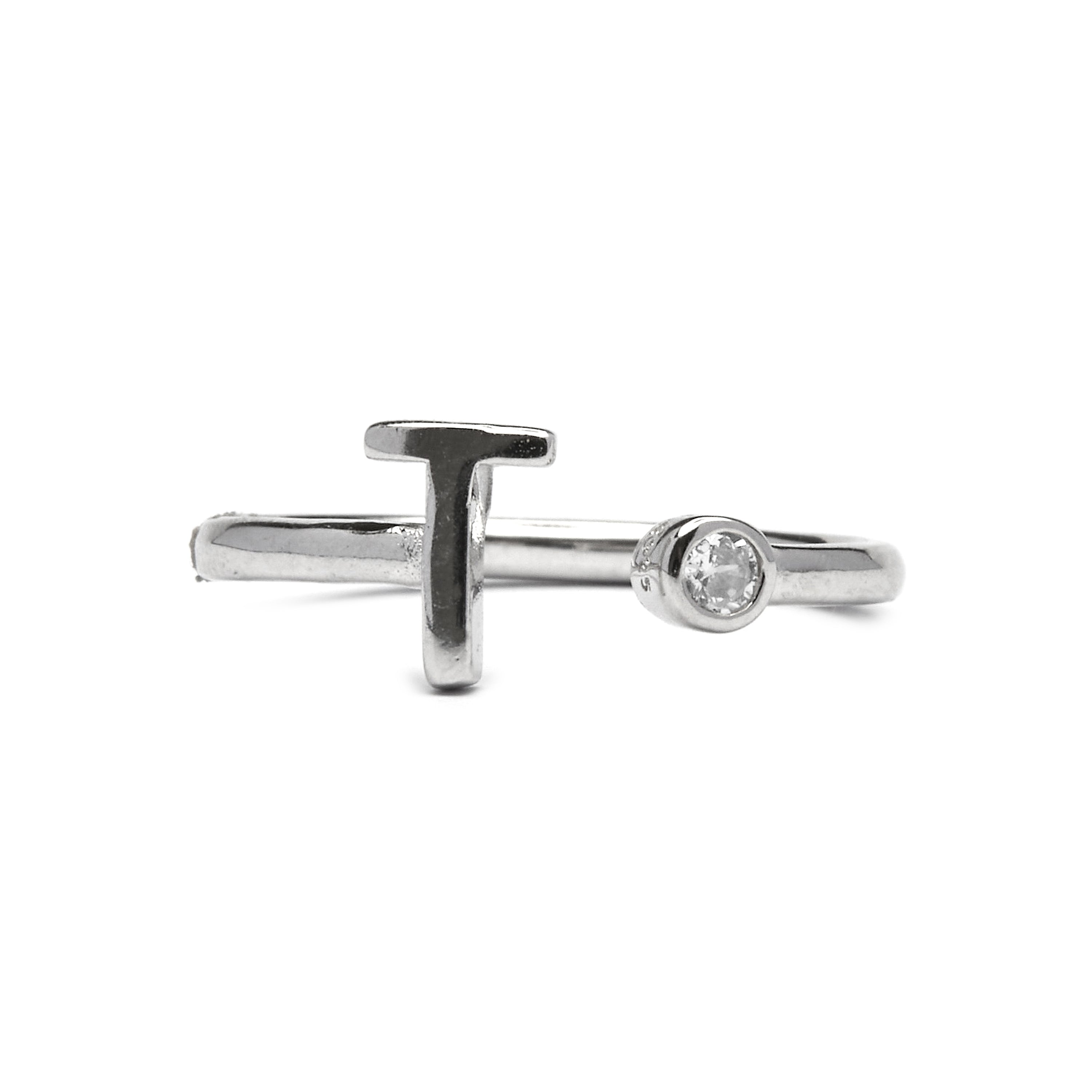 Anillo de Plata de Ley 925 con Circonita Brillante acabado en rodio - Alphabet
