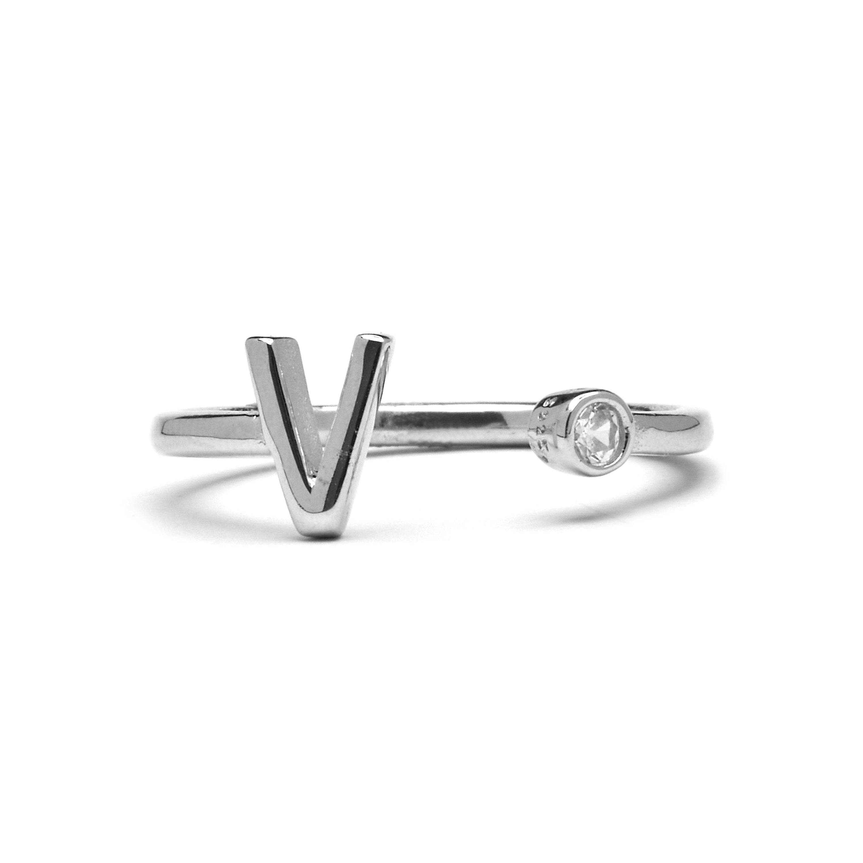Anillo de Plata de Ley 925 con Circonita Brillante acabado en rodio - Alphabet