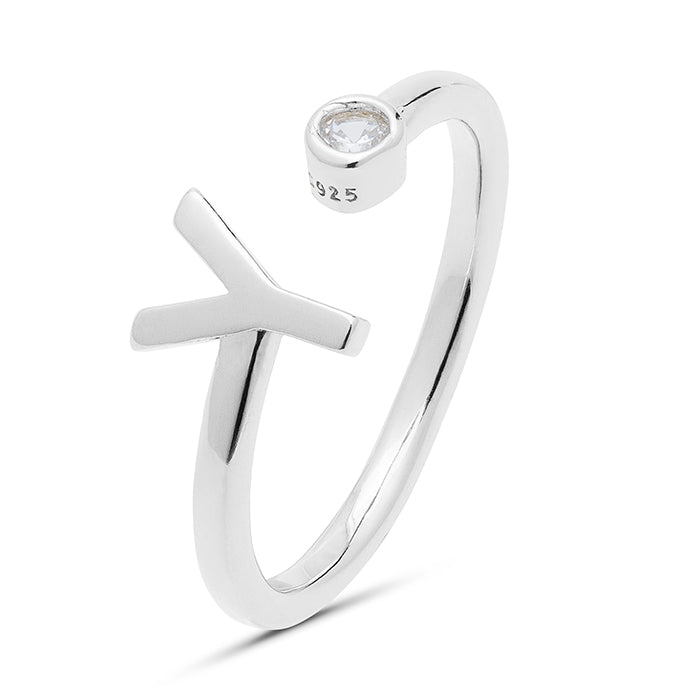 Anillo de Plata de Ley 925 con Circonita Brillante acabado en rodio - Alphabet