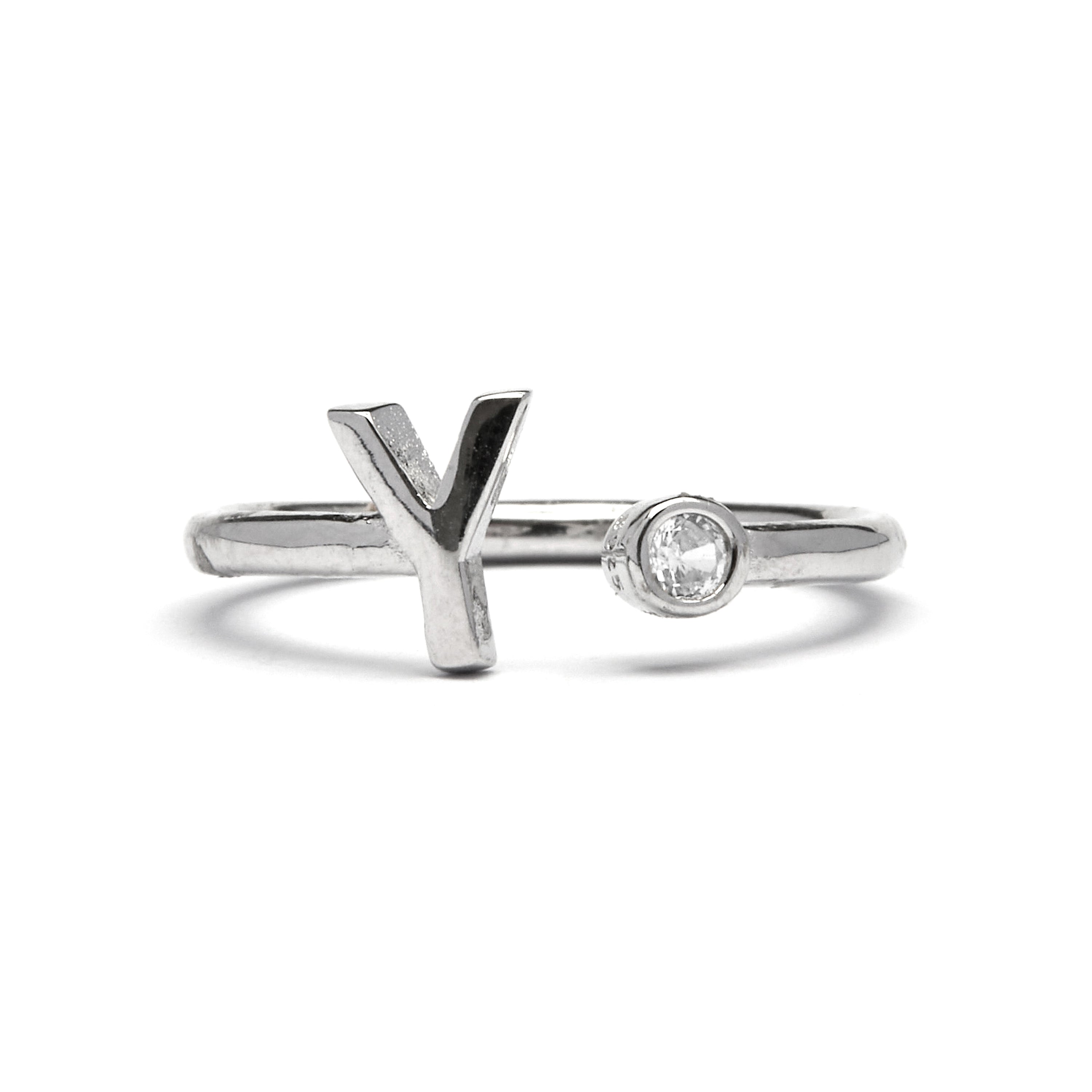 Anillo de Plata de Ley 925 con Circonita Brillante acabado en rodio - Alphabet