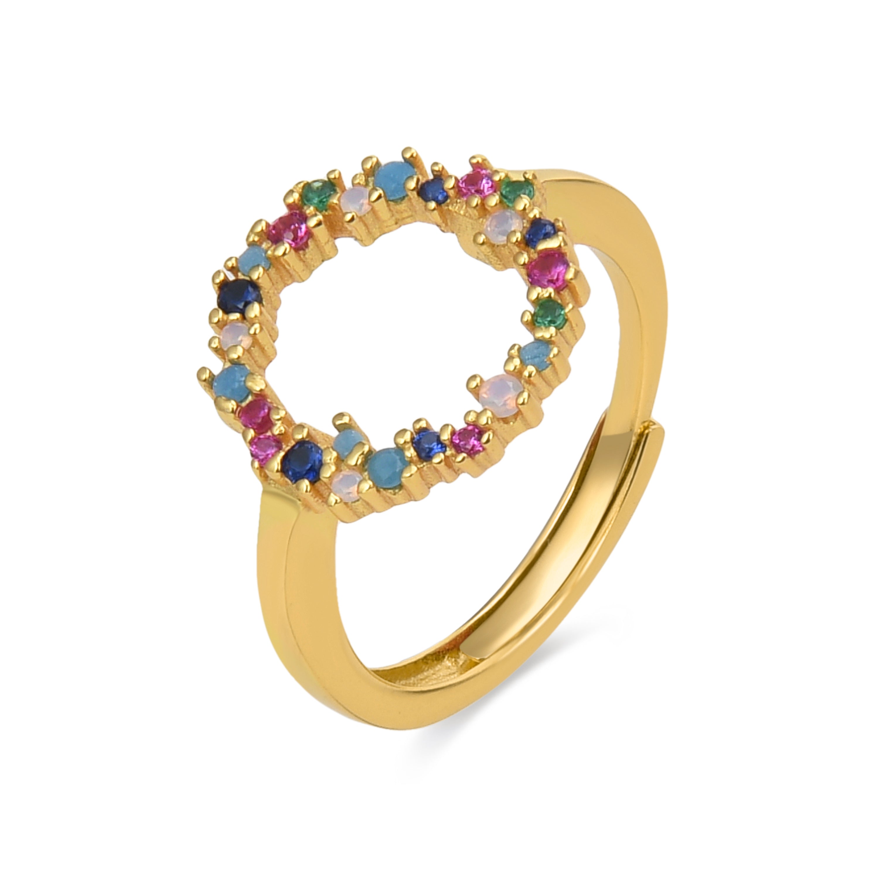 Anillo de Plata de Ley 925 con Circonita Multicolor acabado en oro amarillo 18K - Thilak