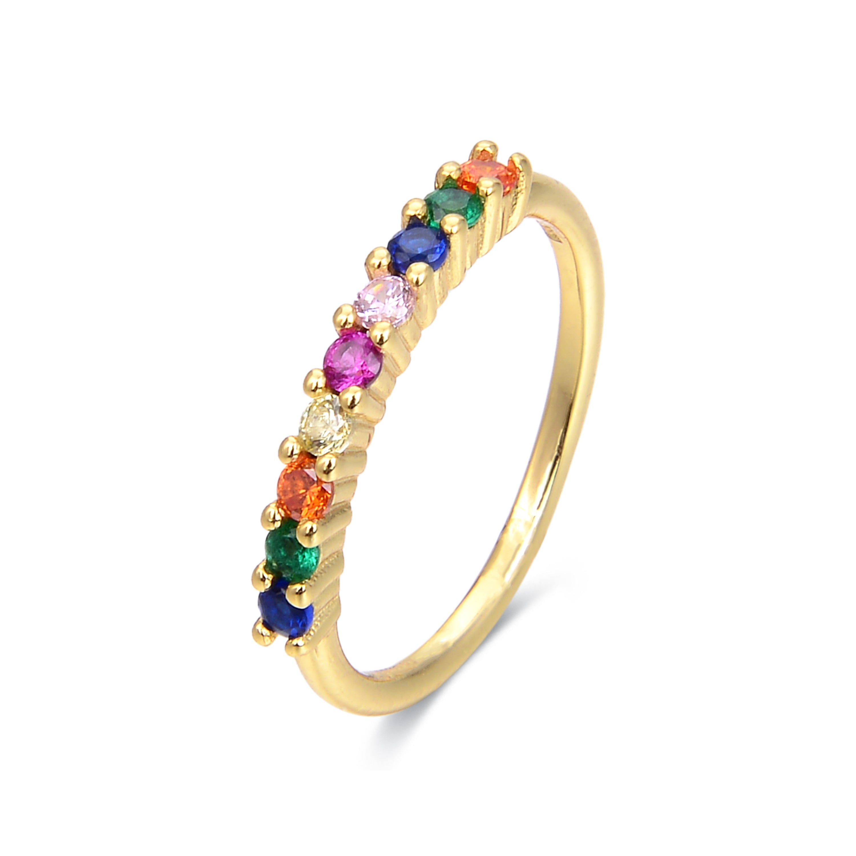 Anillo de Plata de Ley 925 con Circonita Multicolor acabado en oro amarillo 18K - Giloth