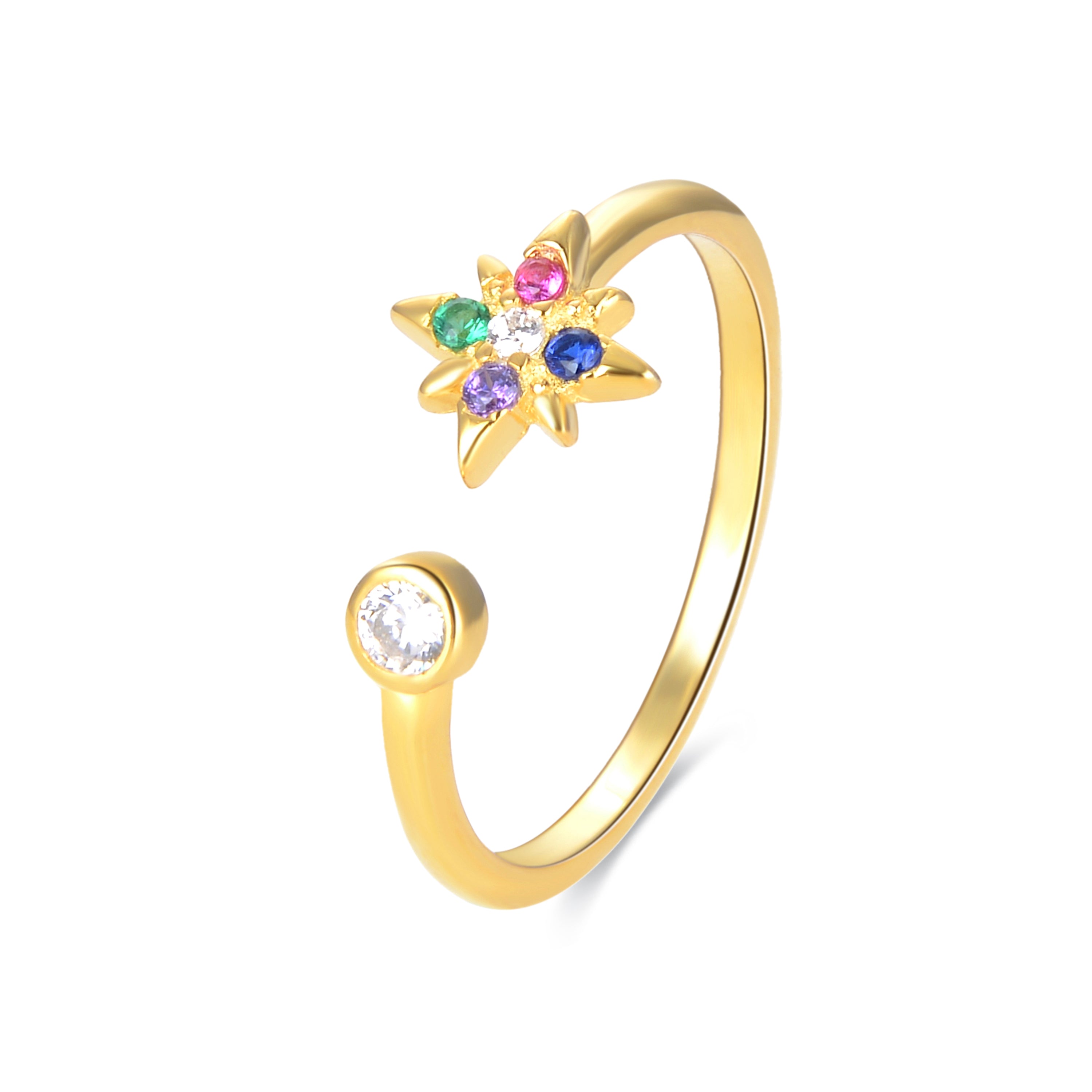 Anillo de Plata de Ley 925 con Circonita Multicolor acabado en oro amarillo 18K - Anra