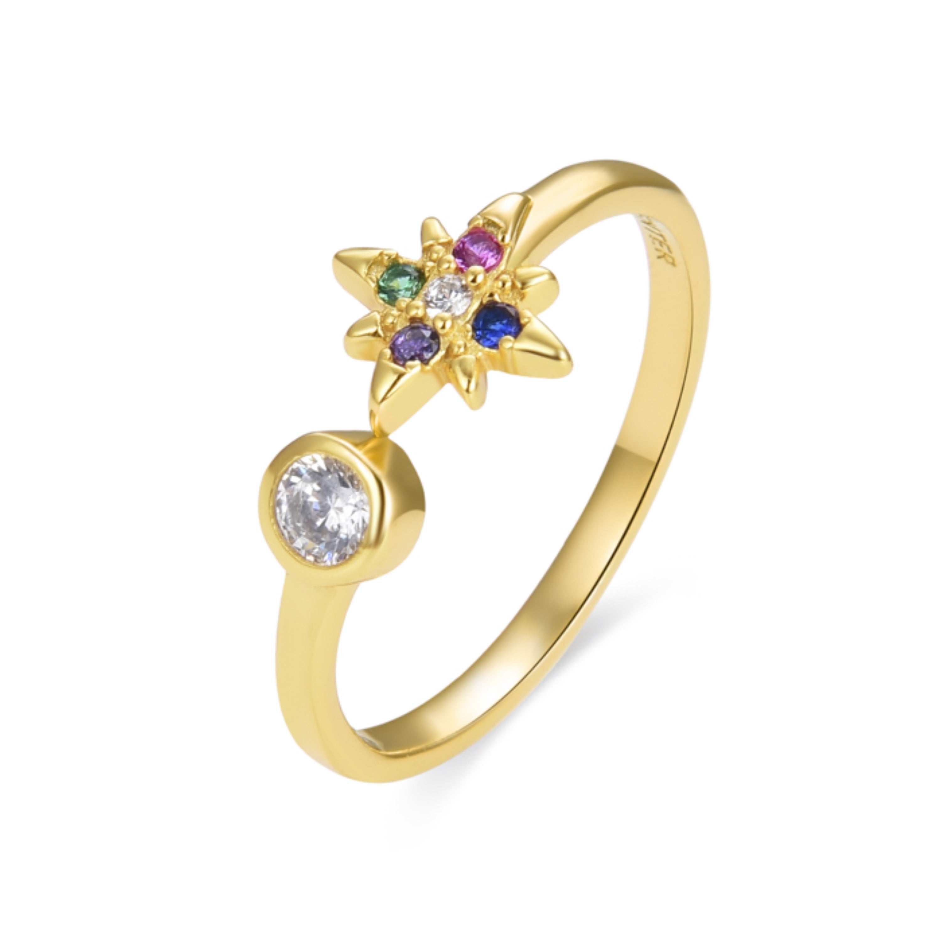 Anillo de Plata de Ley 925 con Circonita Multicolor acabado en oro amarillo 18K - Lawe