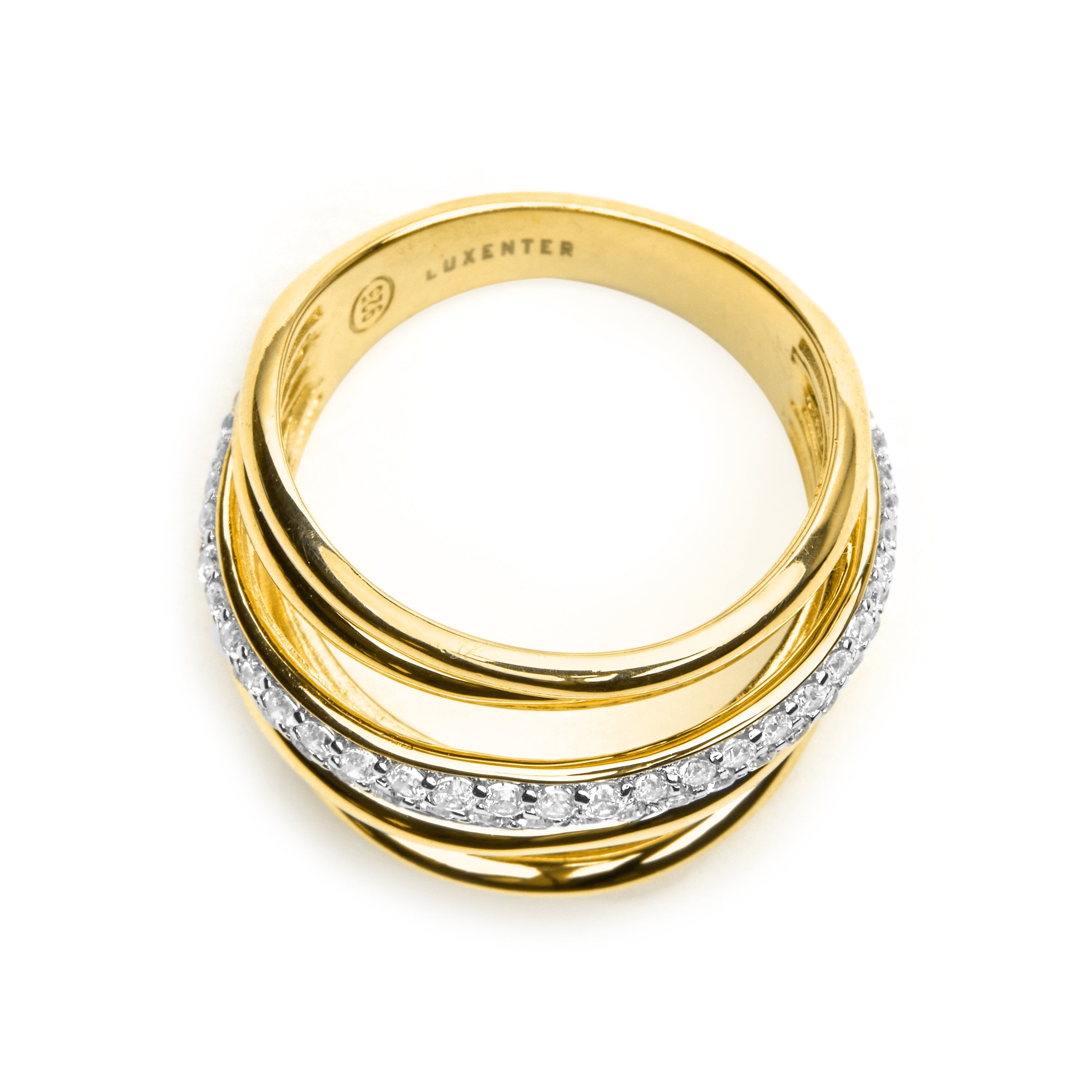 925 Sterling Silver Ring with Brilliant Zirconia finished in 18k Gold - Aslor