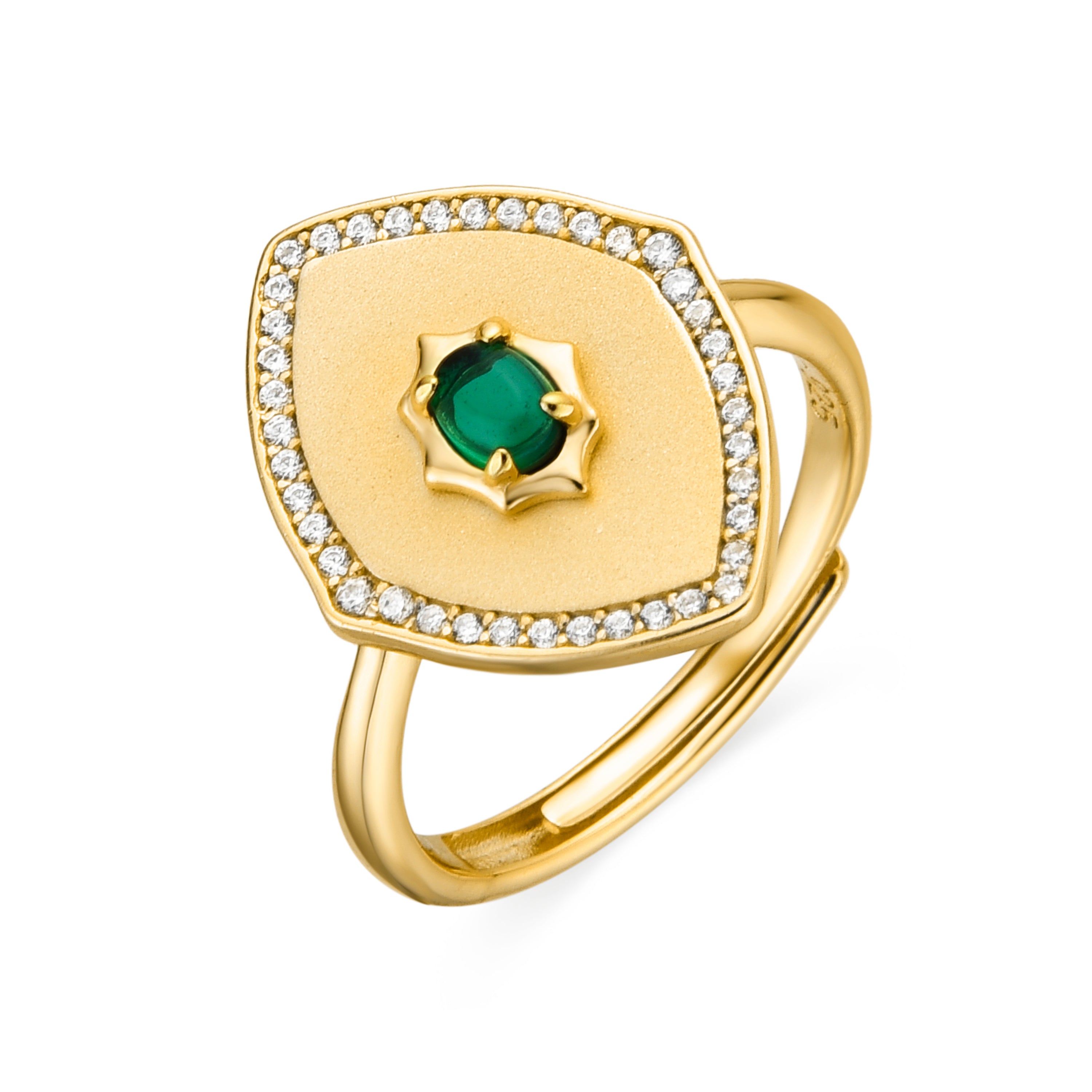 Bague en Argent Sterling 925 et Zirconium Émeraude finition or 18k - Emxy
